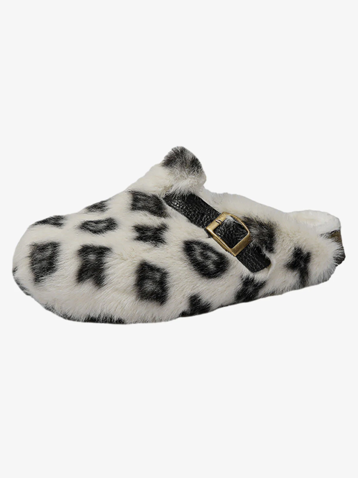 Abstract Spotted Faux Fur Buckle Clogs - Image 6