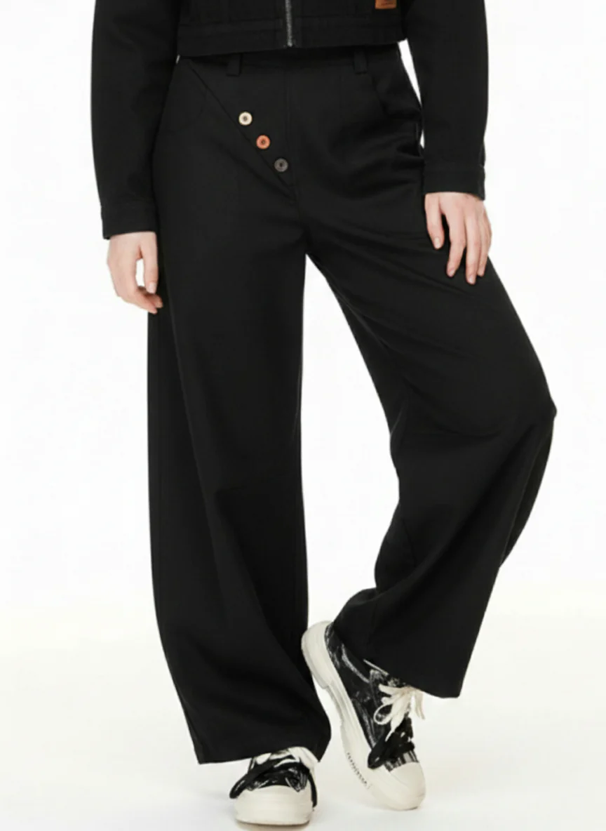 Adjustable Side Buttons Barrel Pants