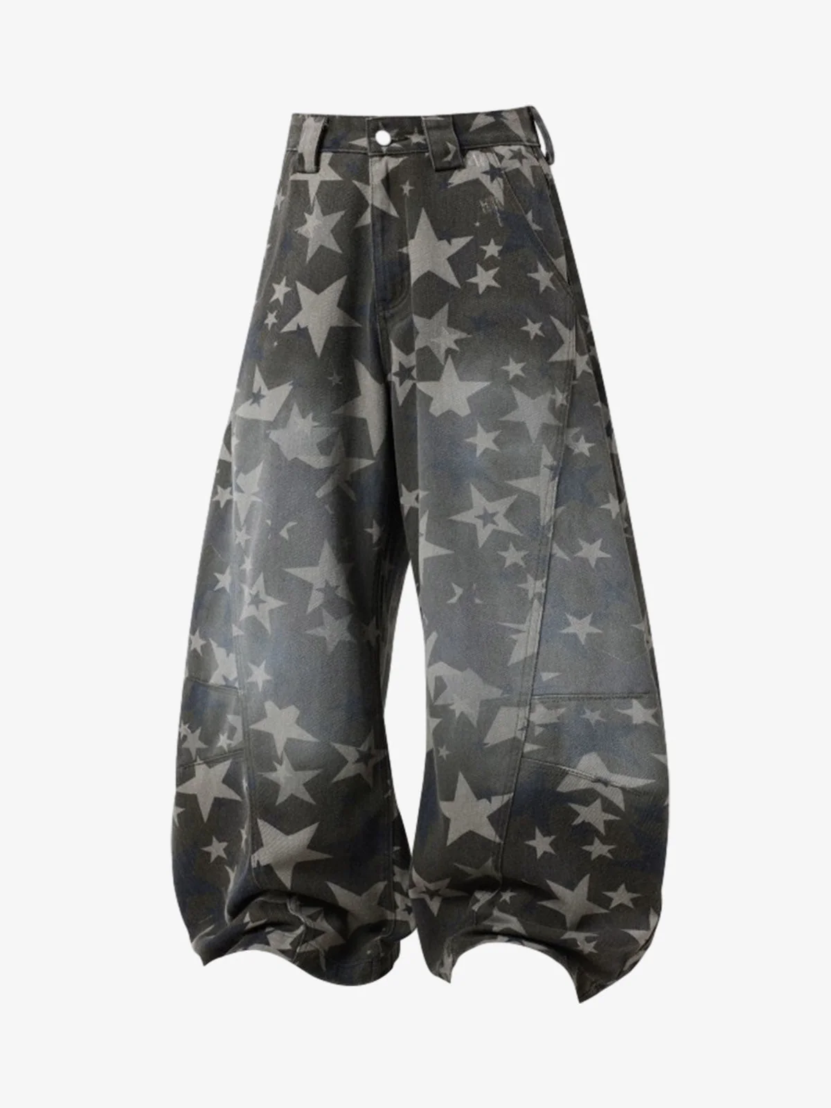 Allover Star Print Vintage Wash Wide Leg Denim Jeans