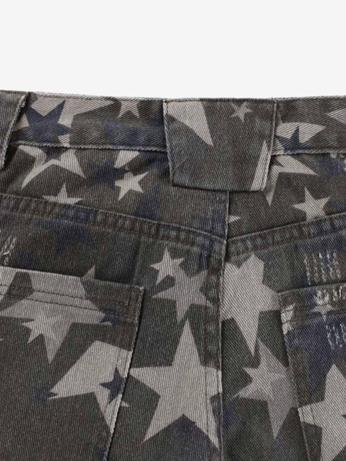 Allover Star Print Vintage Wash Wide Leg Denim Jeans - Image 6
