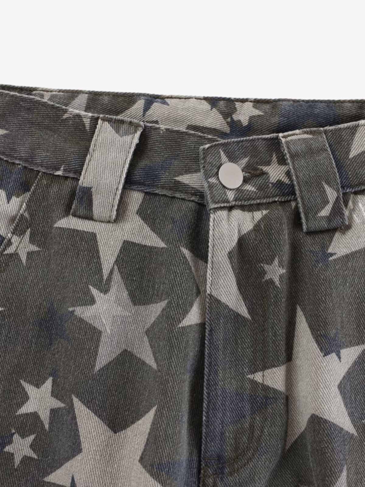 Allover Star Print Vintage Wash Wide Leg Denim Jeans - Image 7