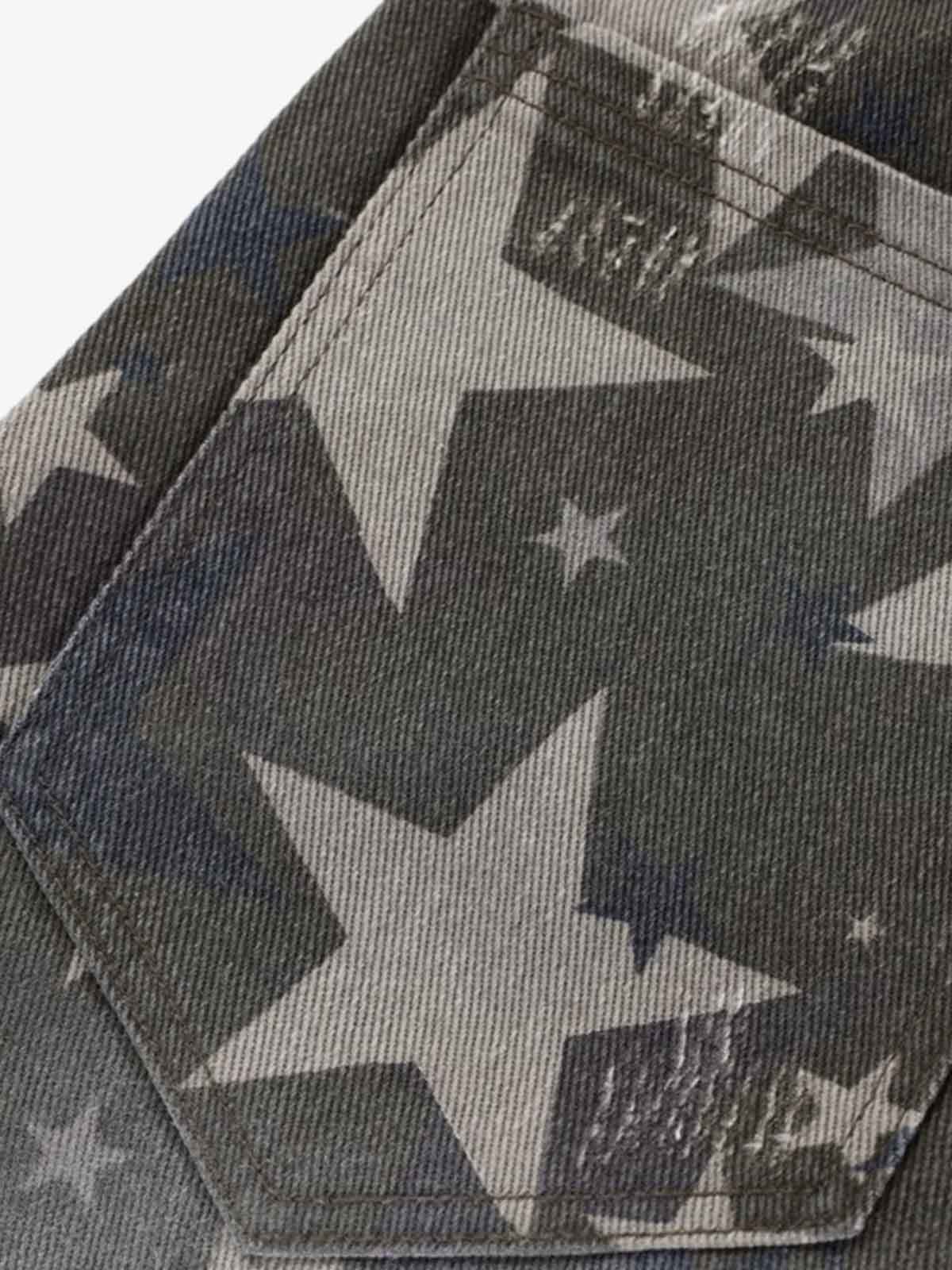 Allover Star Print Vintage Wash Wide Leg Denim Jeans - Image 9