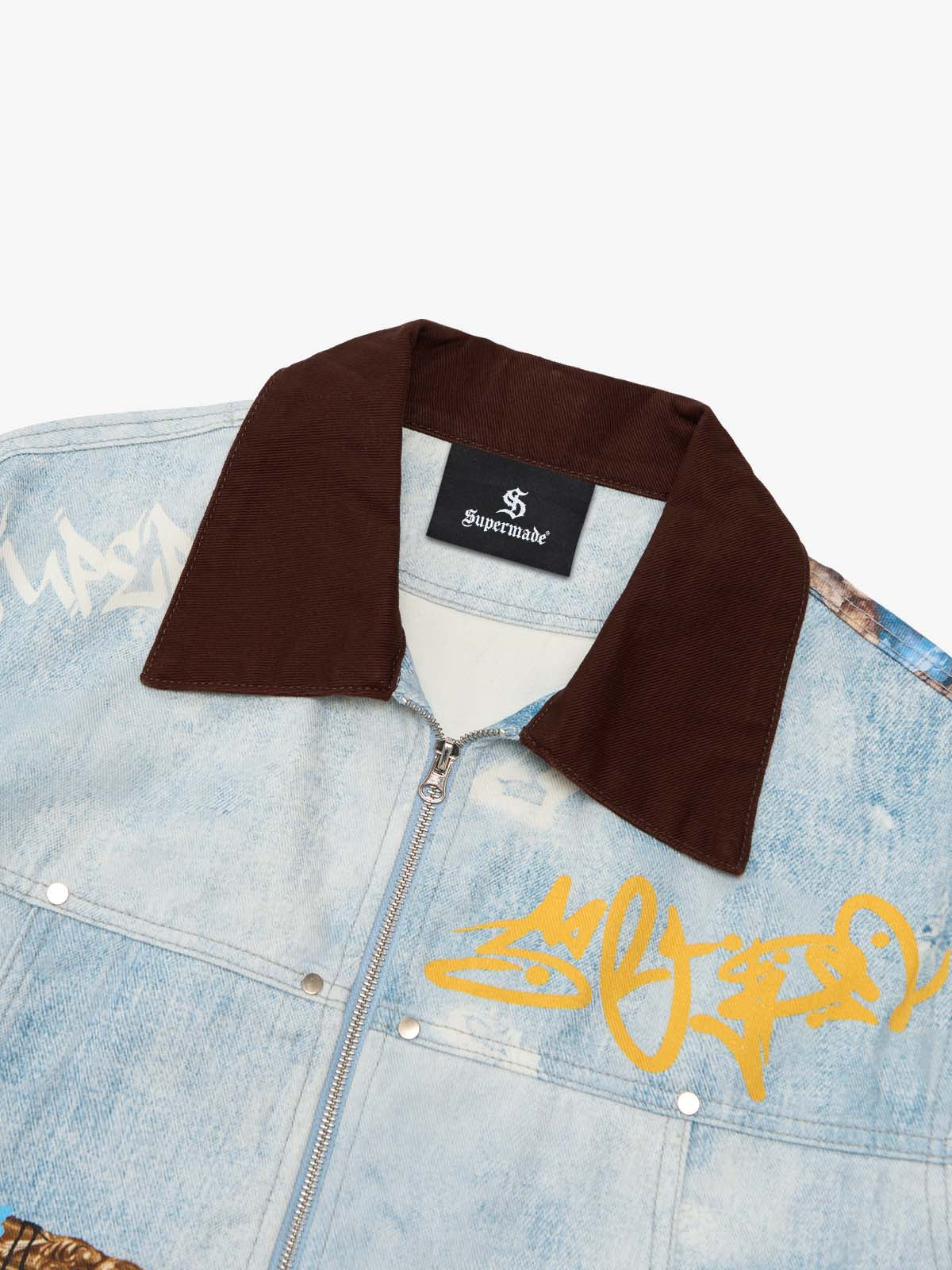 Artistic Patches Graphic Distressed Denim Jacket - Image 10