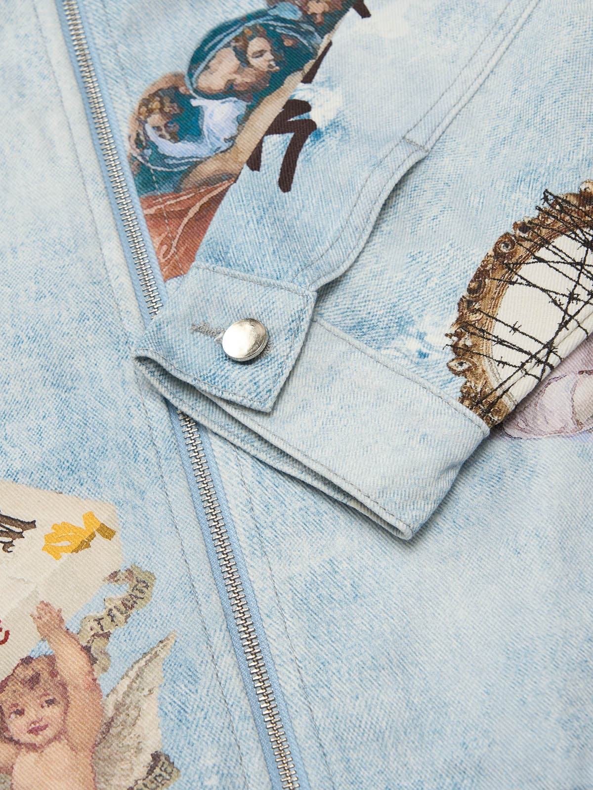 Artistic Patches Graphic Distressed Denim Jacket - Image 12