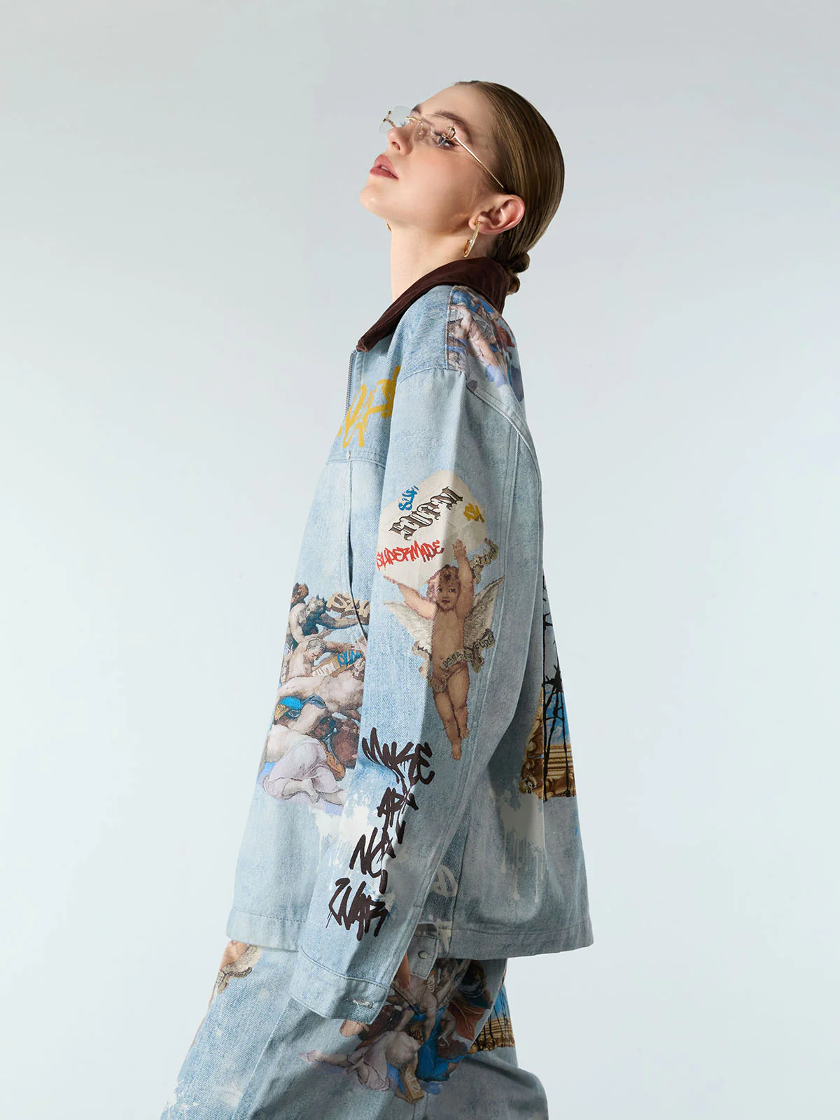 Artistic Patches Graphic Distressed Denim Jacket - Image 3