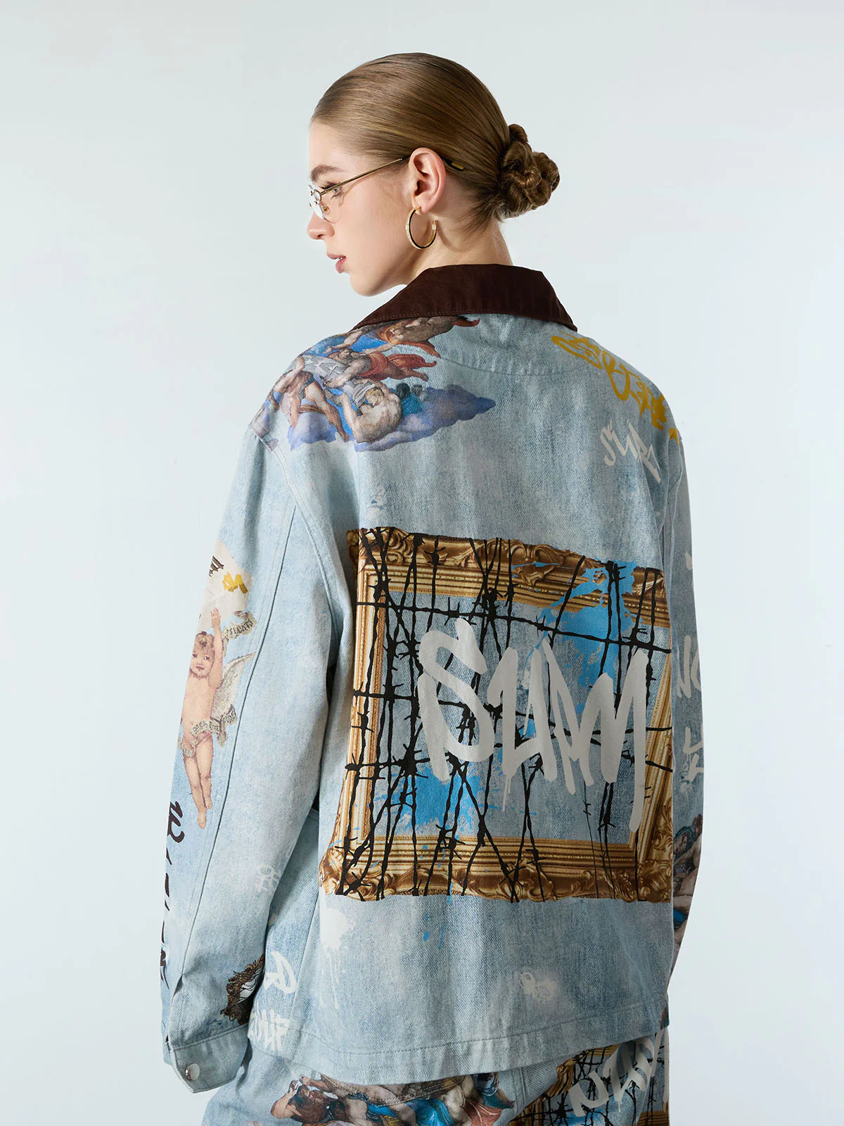 Artistic Patches Graphic Distressed Denim Jacket - Image 4