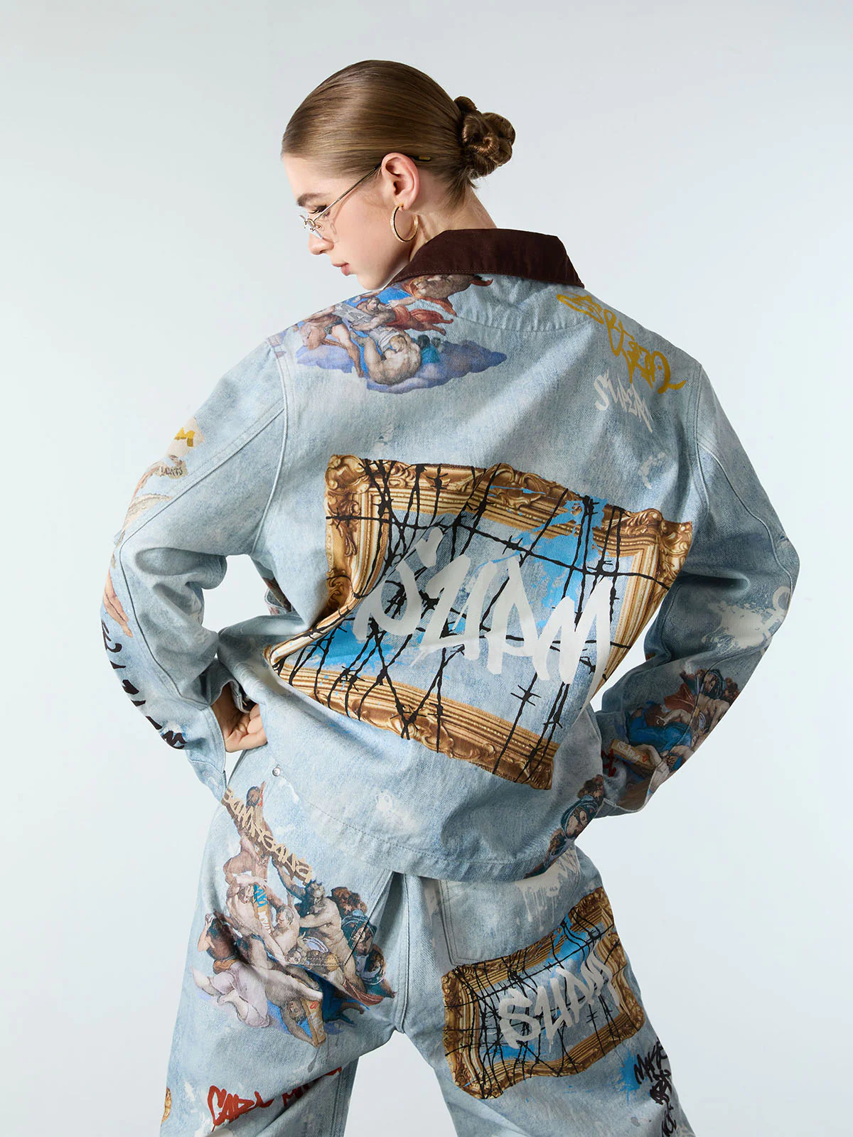 Artistic Patches Graphic Distressed Denim Jacket - Image 5
