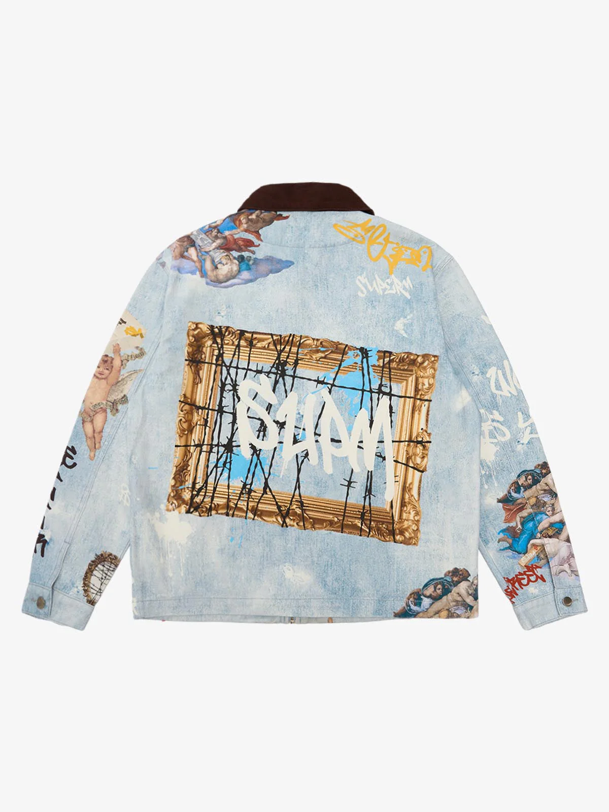 Artistic Patches Graphic Distressed Denim Jacket - Image 9