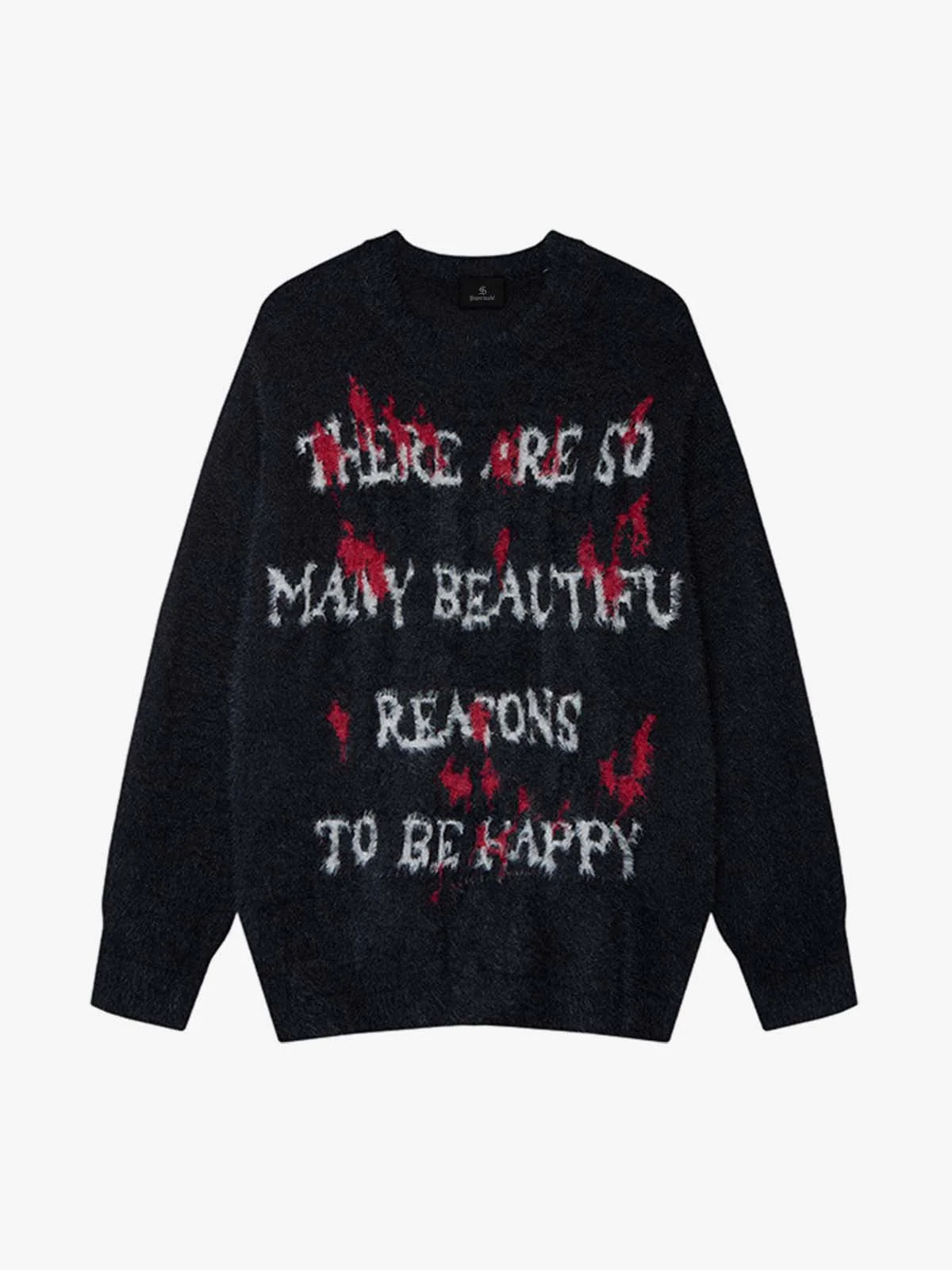 Burning Letter Jacquard Fuzzy Mohair Knit Sweater - Image 2