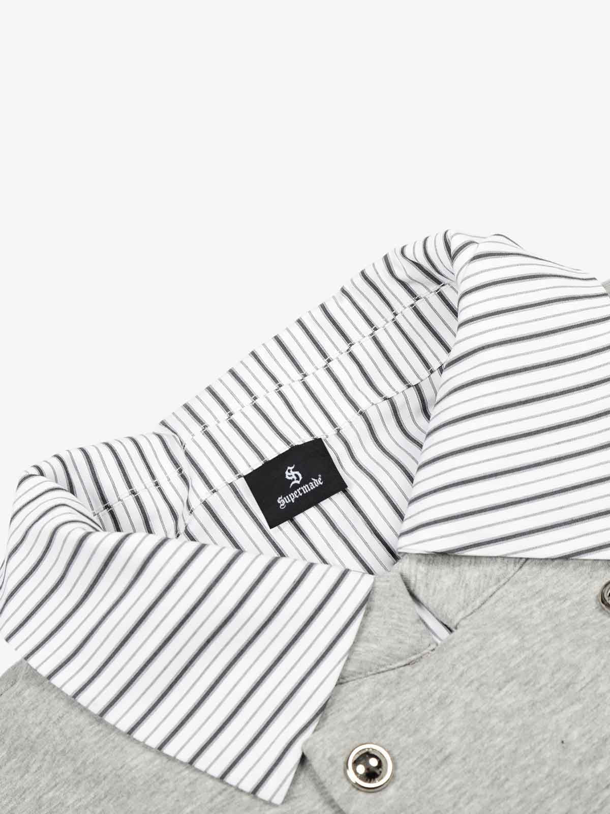 Button Detail Striped Panel Faux Layered Jacket - Image 3
