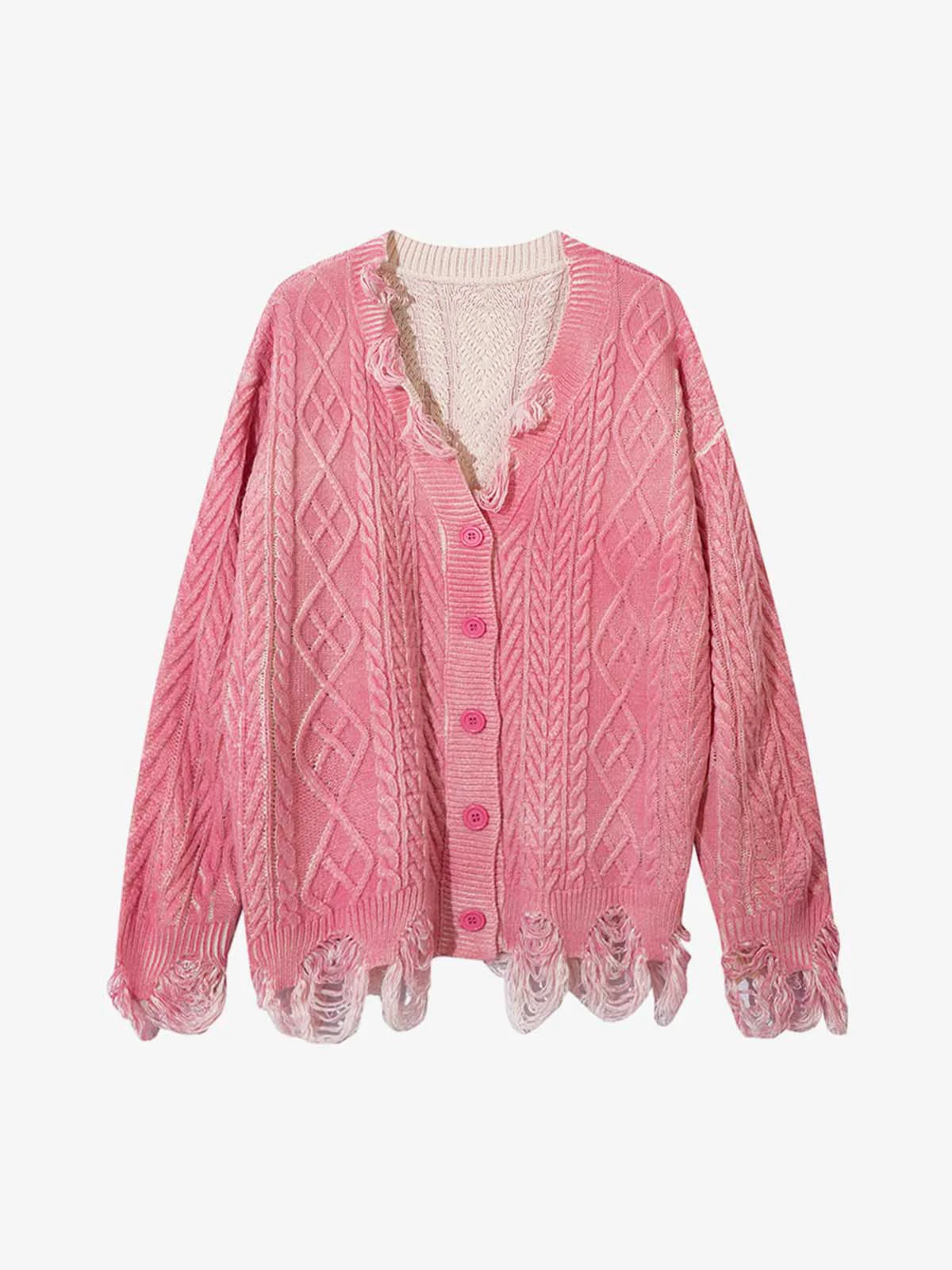 Cable Knit Cardigan Damaged Dirty Dyed Sweater - Image 2