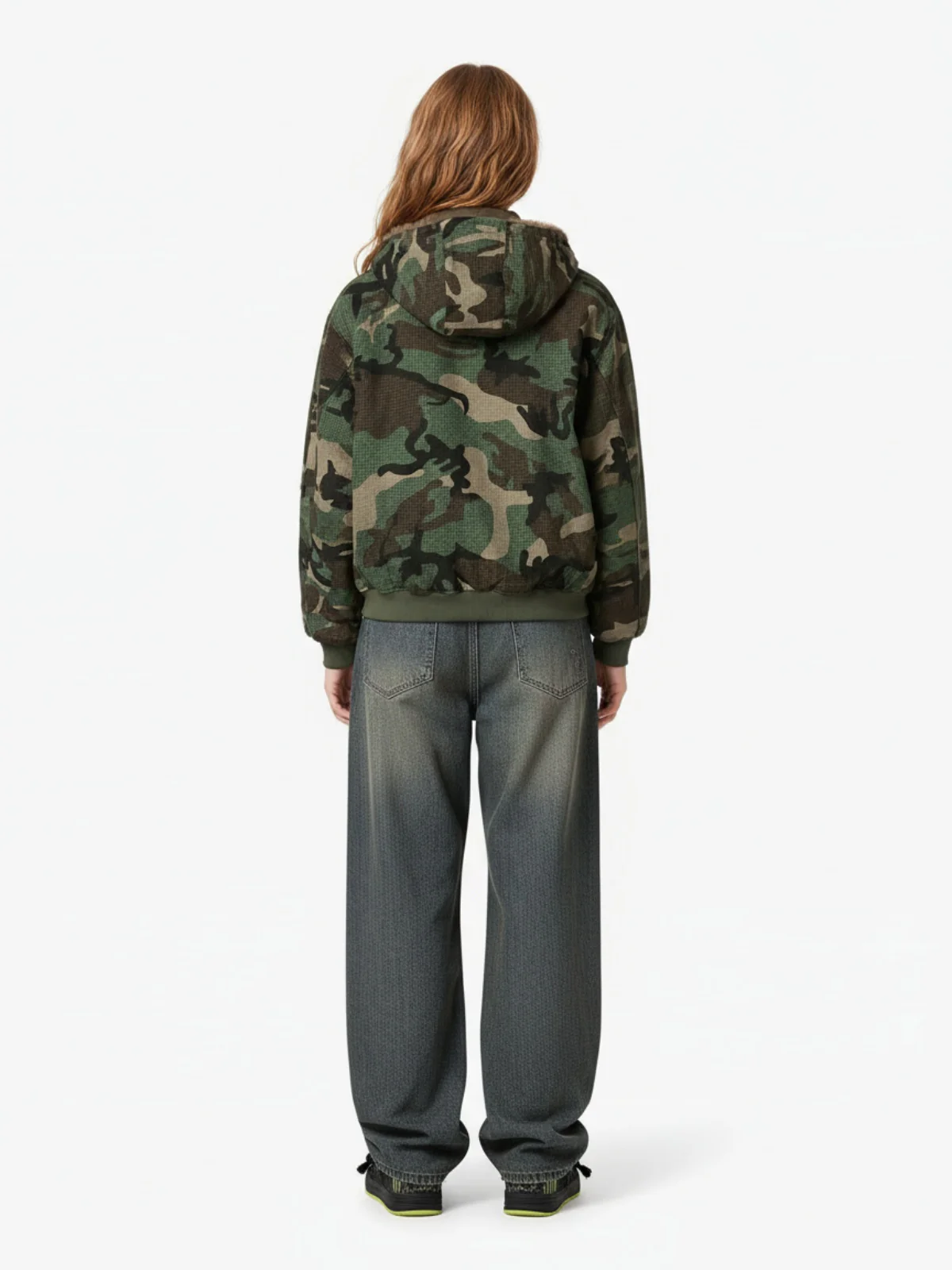 Camouflage Fur Collar Reversible Cotton Jacket - 2499 - Image 5