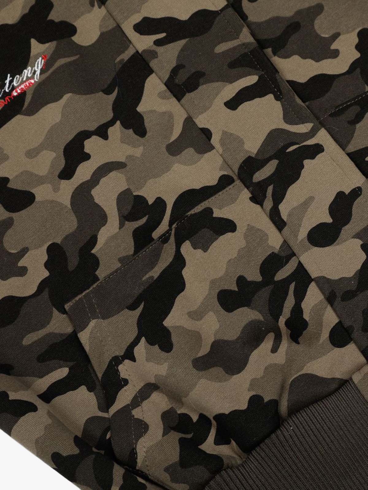 Camouflage Embroidery Patchwork Cardigan Fur Collar Hooded Sweatshirt - Image 7