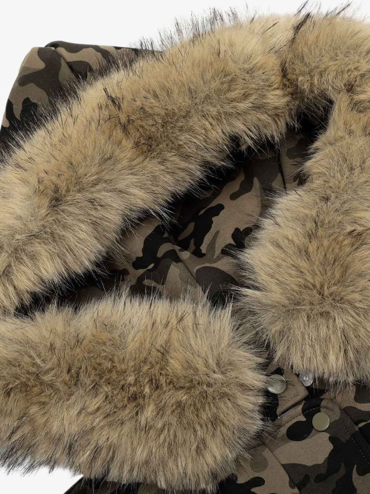 Camouflage Embroidery Patchwork Cardigan Fur Collar Hooded Sweatshirt - Image 9