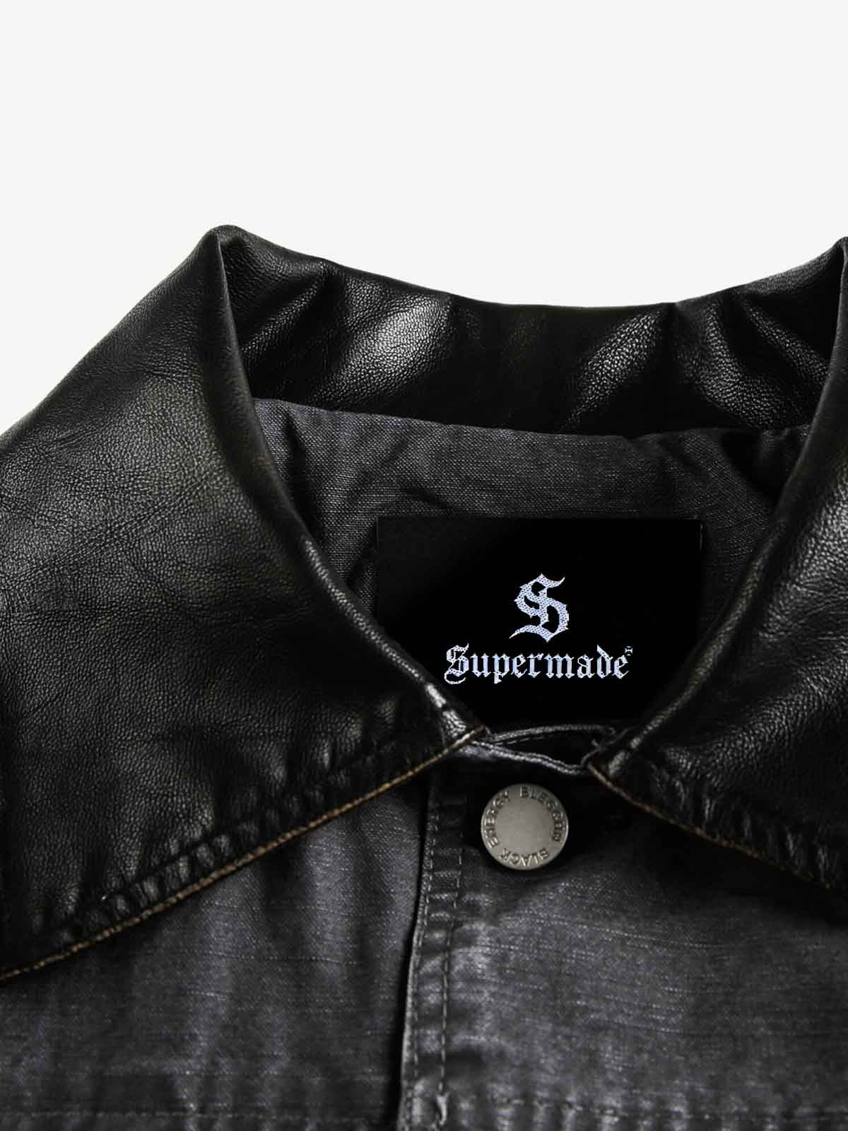Clean Cut Leather Contrast Collar Pocket Jacket - Image 6