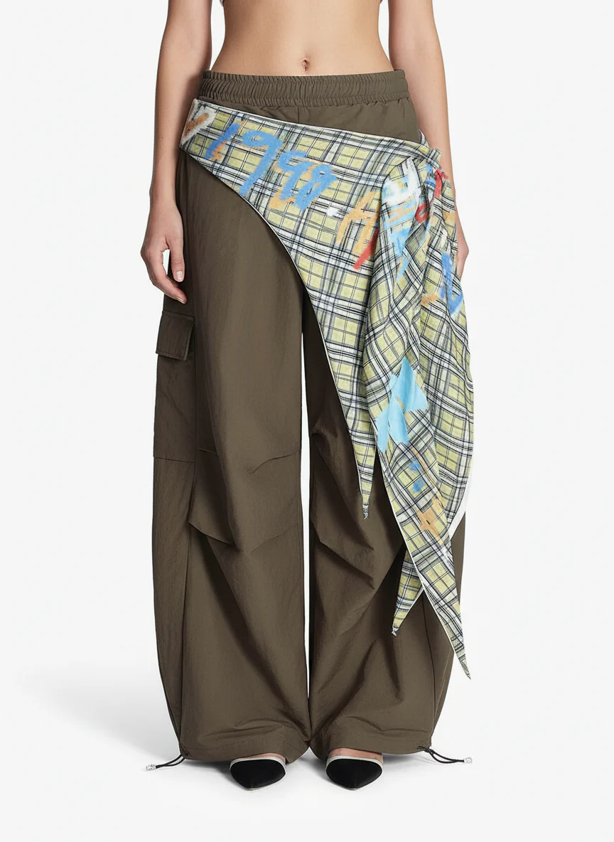Contrast Graffiti Plaid Decorative Patchwork Loose Casual Pant
