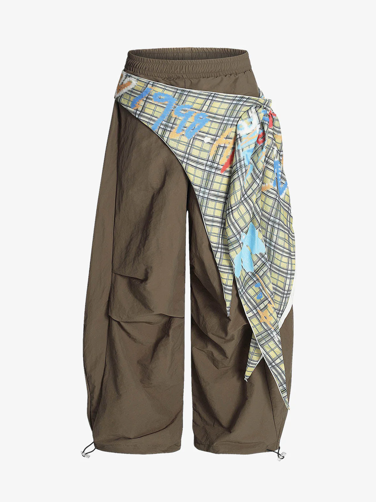 Contrast Graffiti Plaid Decorative Patchwork Loose Casual Pant - Image 6
