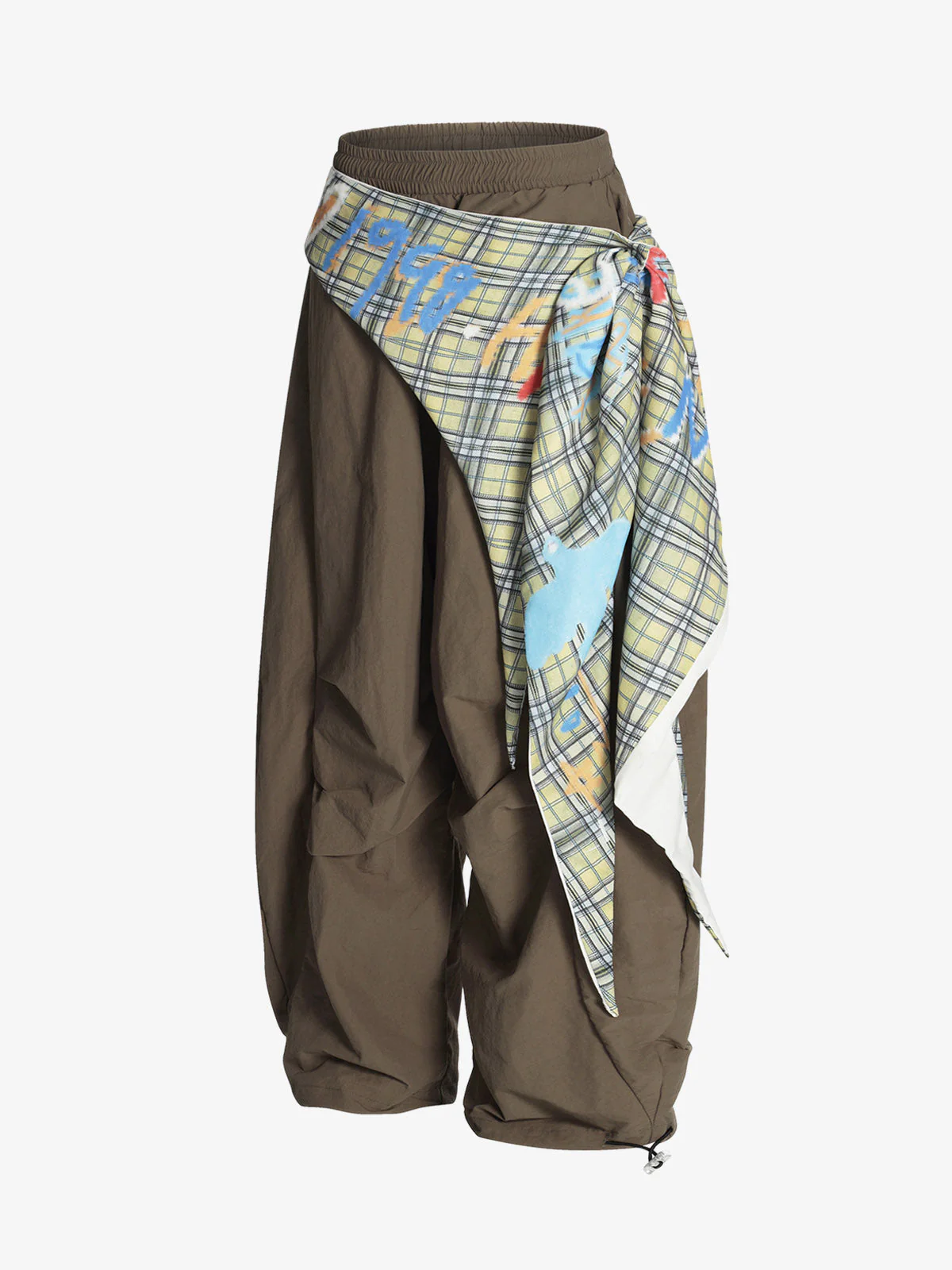 Contrast Graffiti Plaid Decorative Patchwork Loose Casual Pant - Image 8