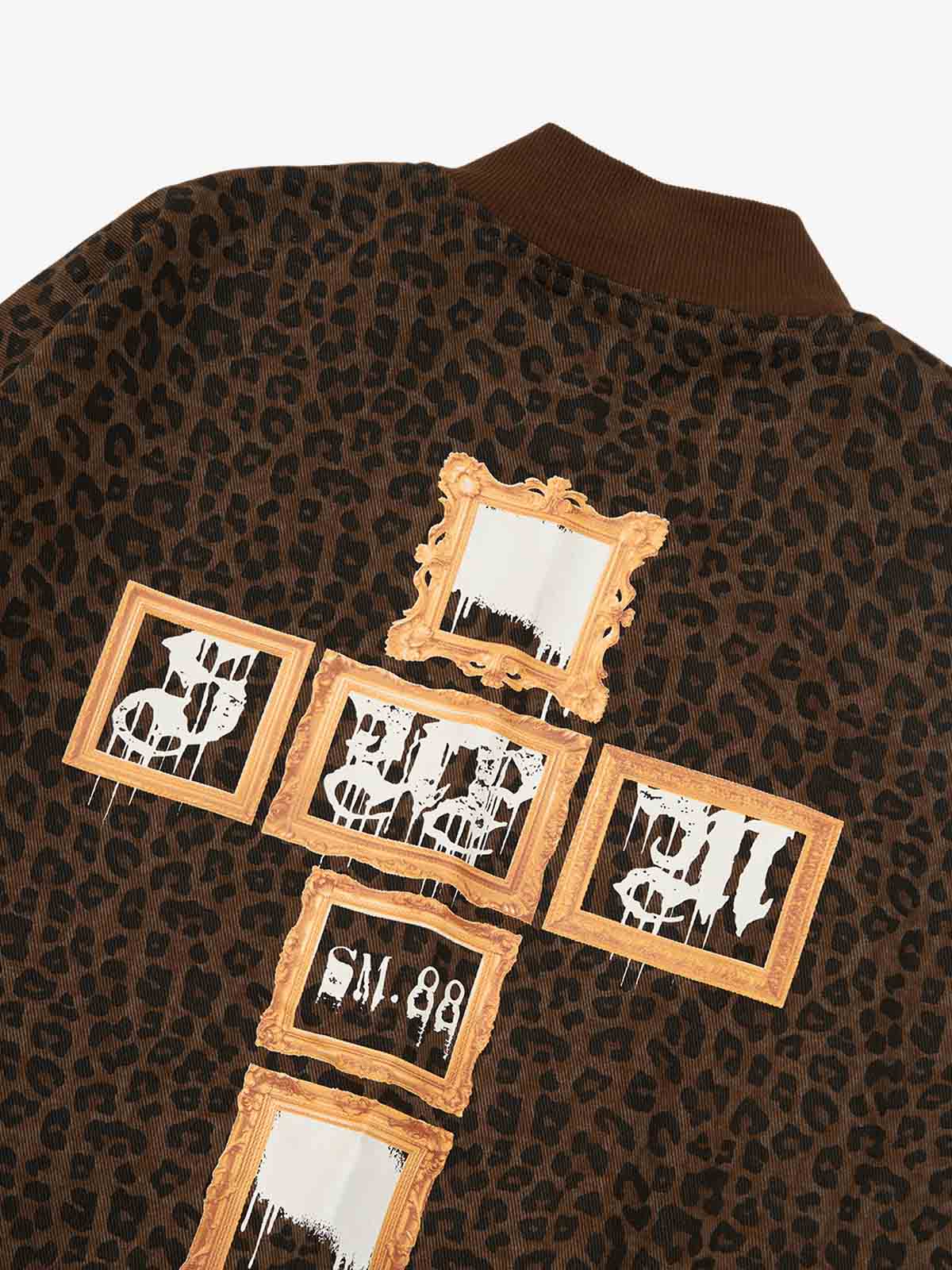 Cross Frame Leopard Print Baseball Jacket - Image 16