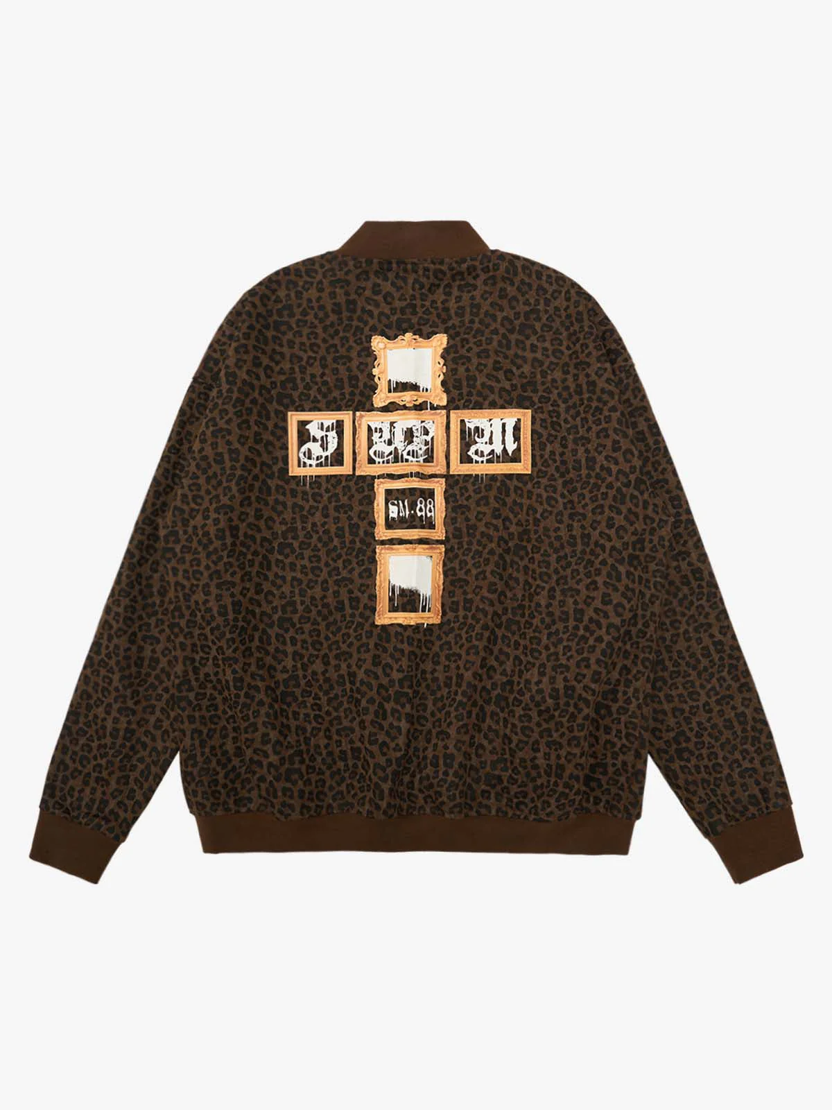 Cross Frame Leopard Print Baseball Jacket - Image 2