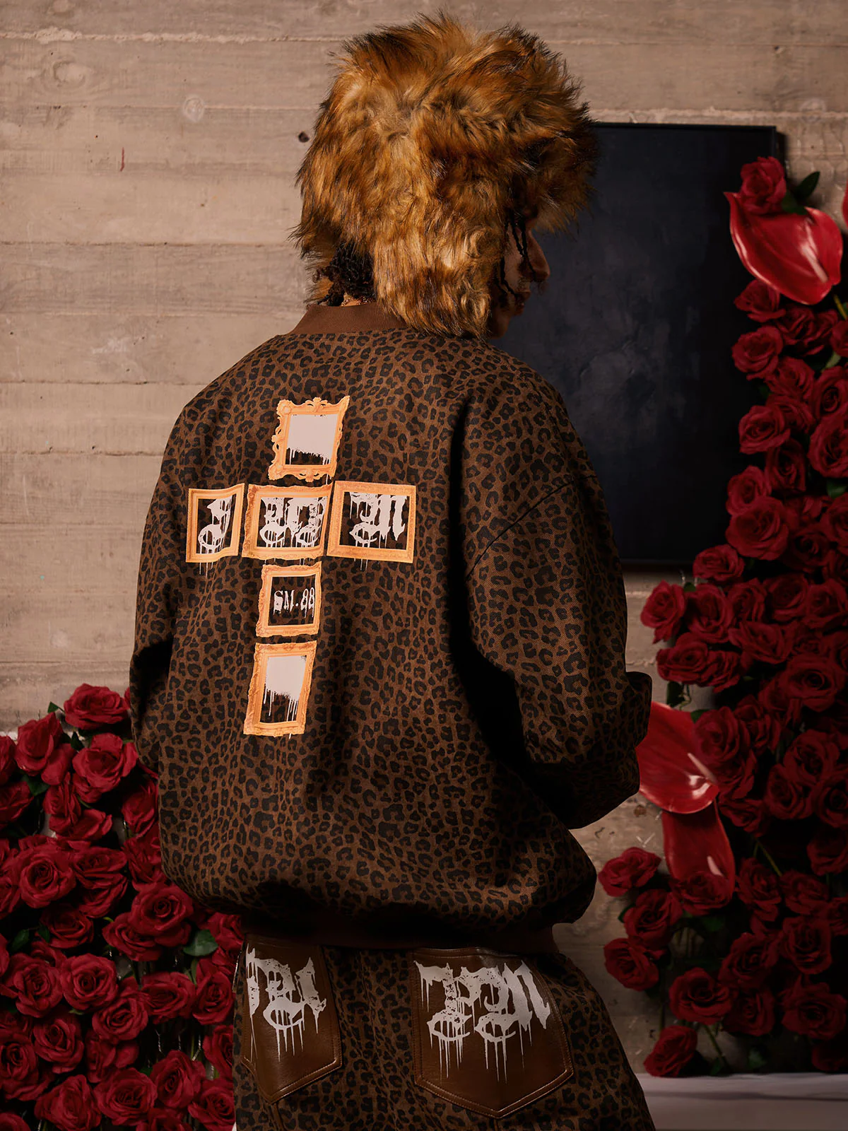 Cross Frame Leopard Print Baseball Jacket - Image 4