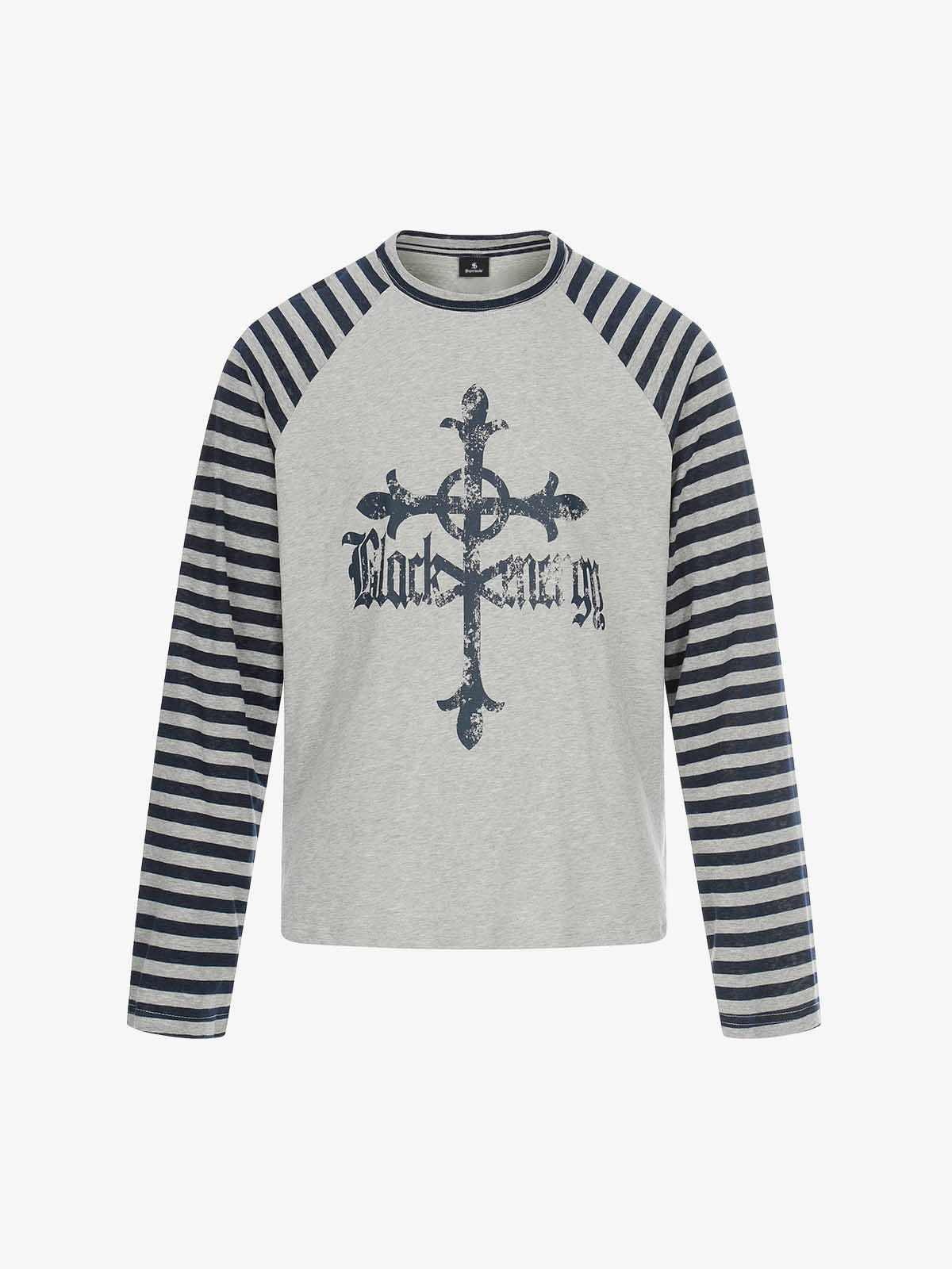 Cross Graphic Stripe Raglan Long Sleeve T-Shirt - Image 2