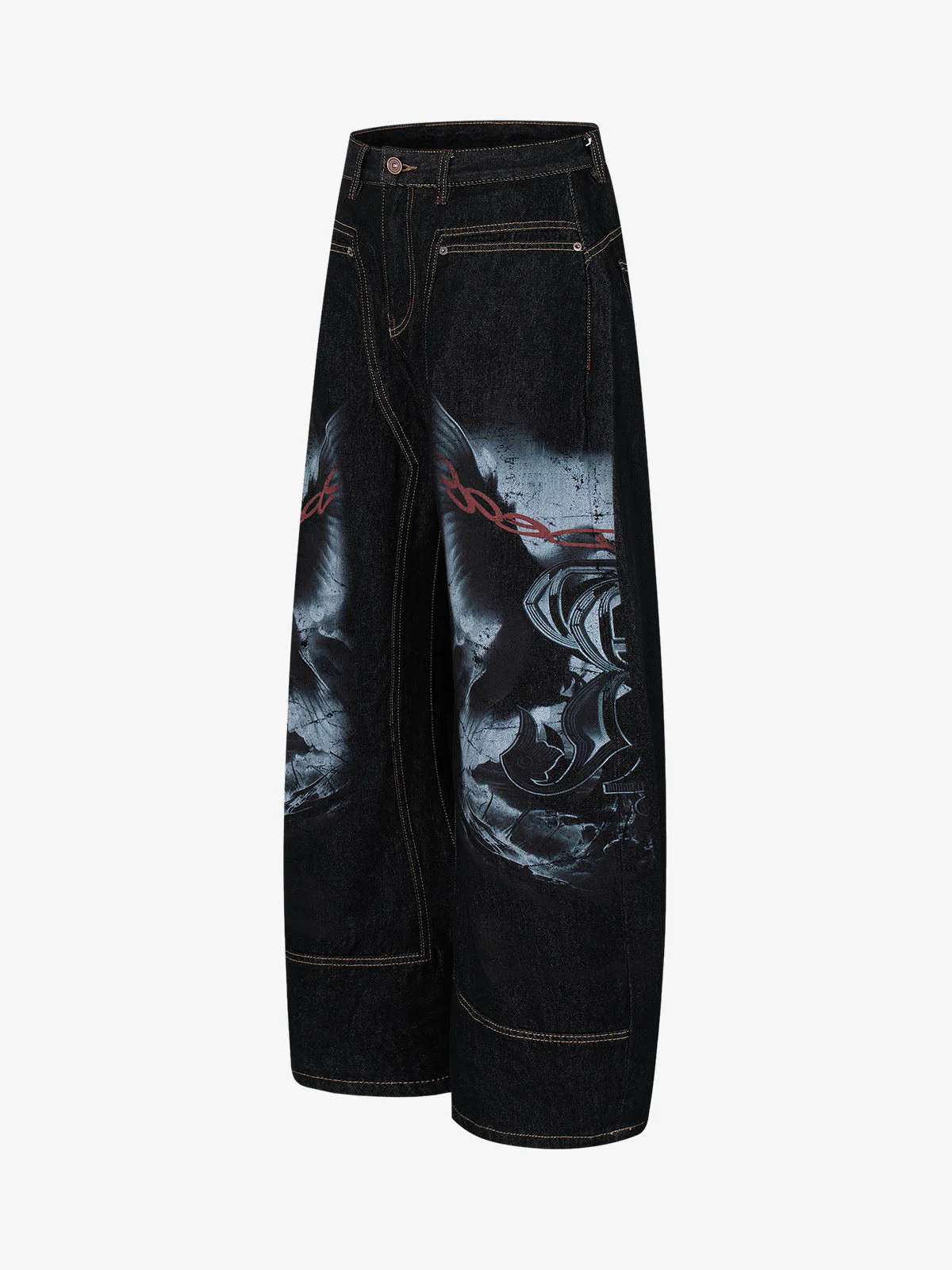 Dark Gothic Graphic Wide-Leg Jeans - Image 2