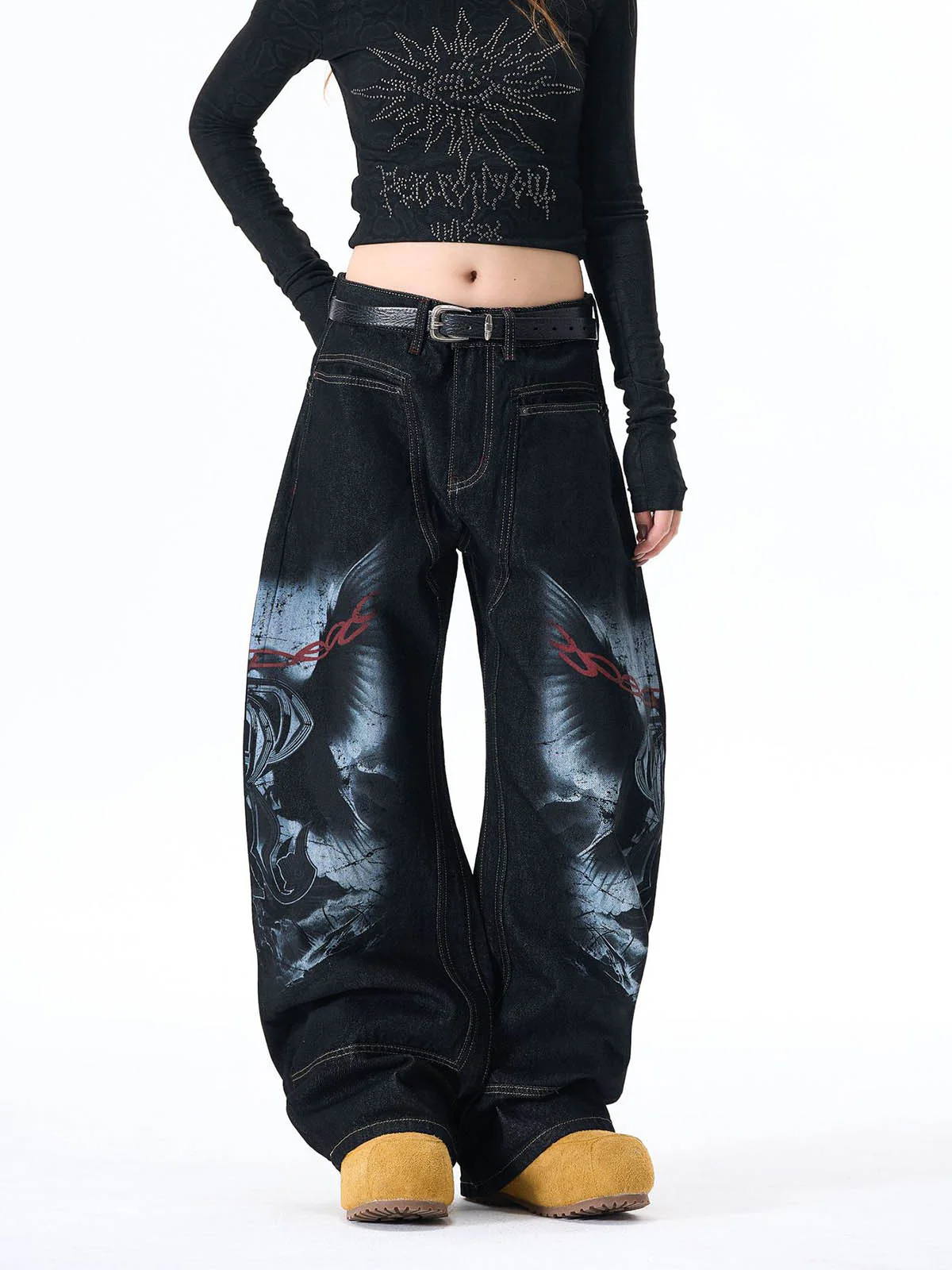 Dark Gothic Graphic Wide-Leg Jeans - Image 4