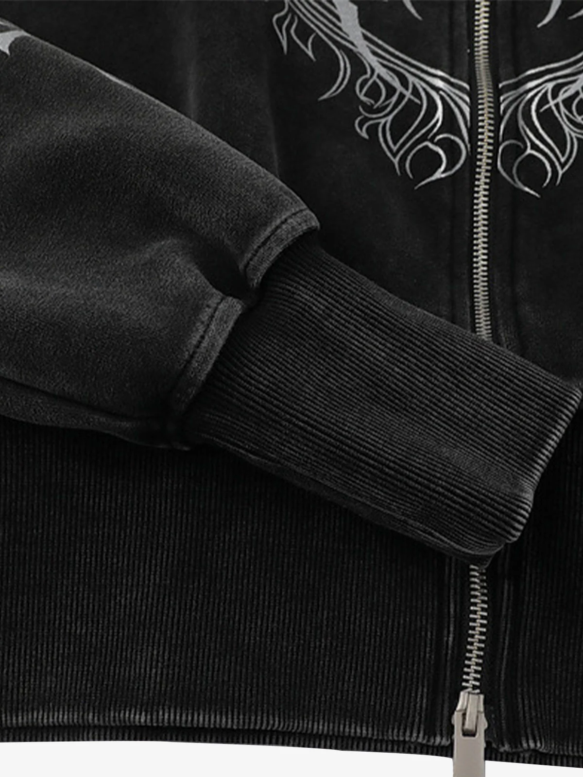 Dark Print Cardigan Cropped Hoodie - Image 14