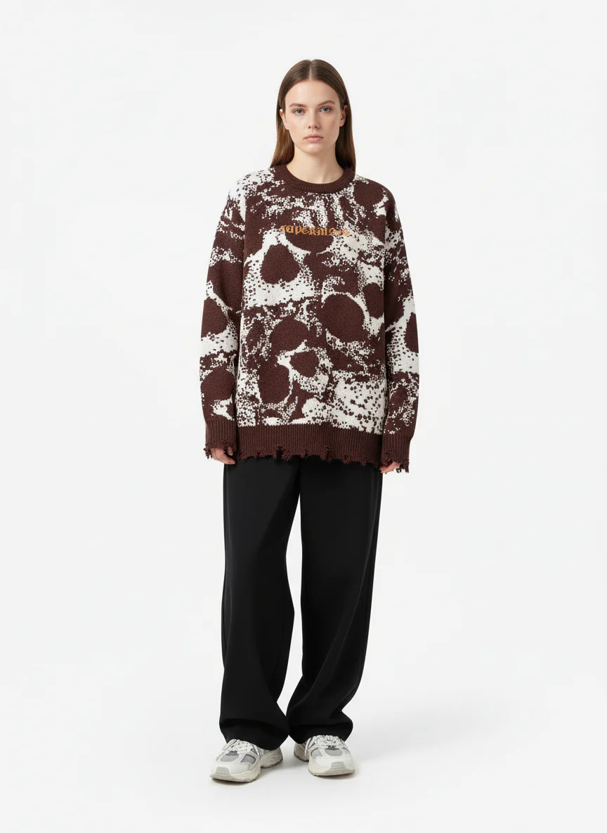 Dark Street Skull Frayed Hem Sweater - Image 3