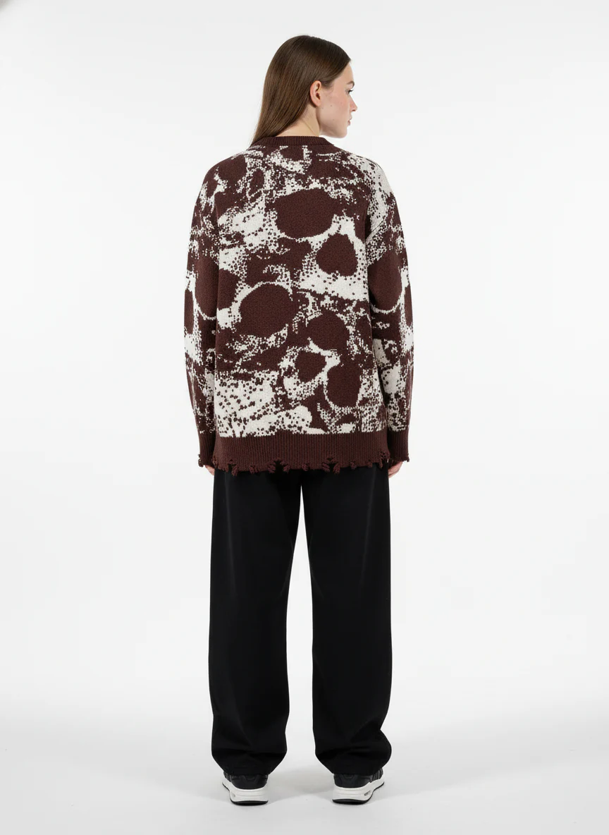 Dark Street Skull Frayed Hem Sweater - Image 4