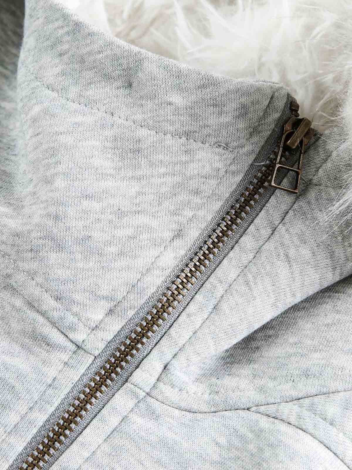 Detachable Fur Hooded Off-Shoulder Cropped Jacket - Image 15