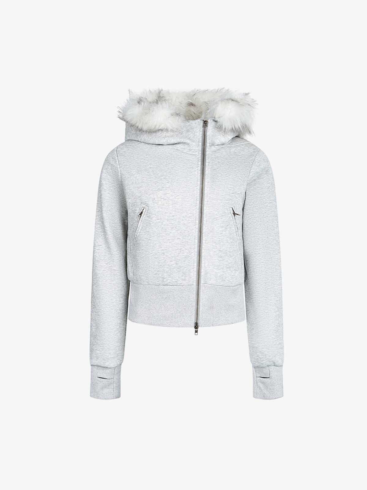 Detachable Fur Hooded Off-Shoulder Cropped Jacket - Image 2