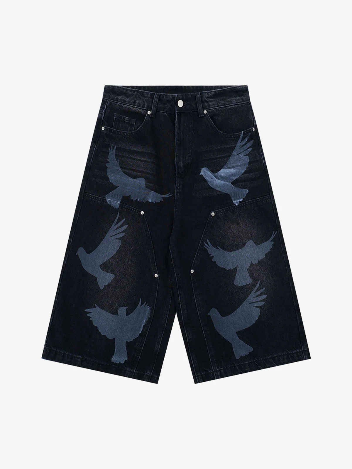 Distressed Dove-Print Denim Jort - Image 6