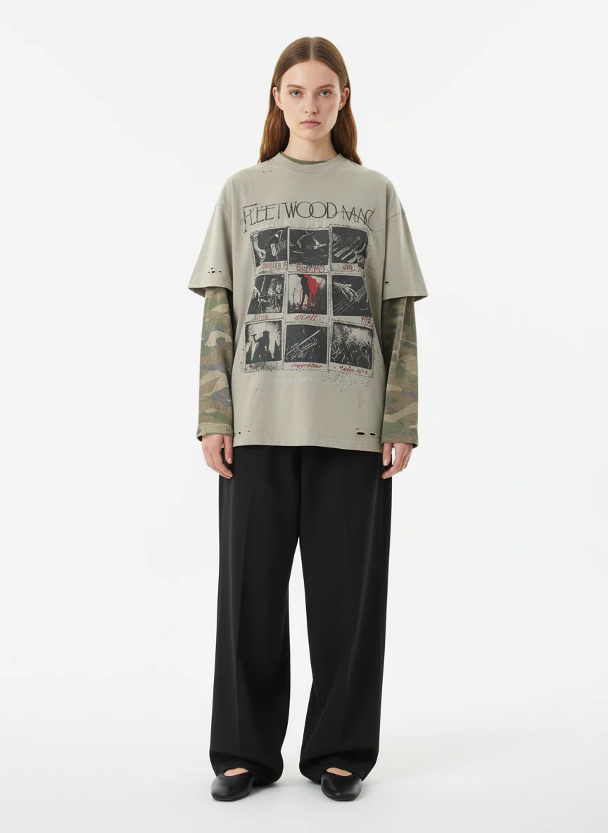 Jersey Distressed Camouflage Faux Two-Piece Graphic T-Shirt - 2420 - Image 3