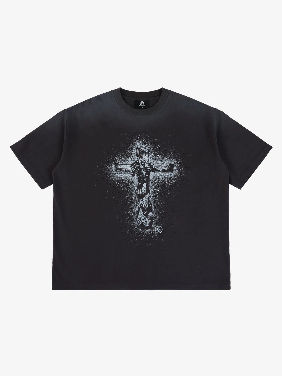 Distressed Rebellious Gun and Cross Print T-Shirt - Image 2