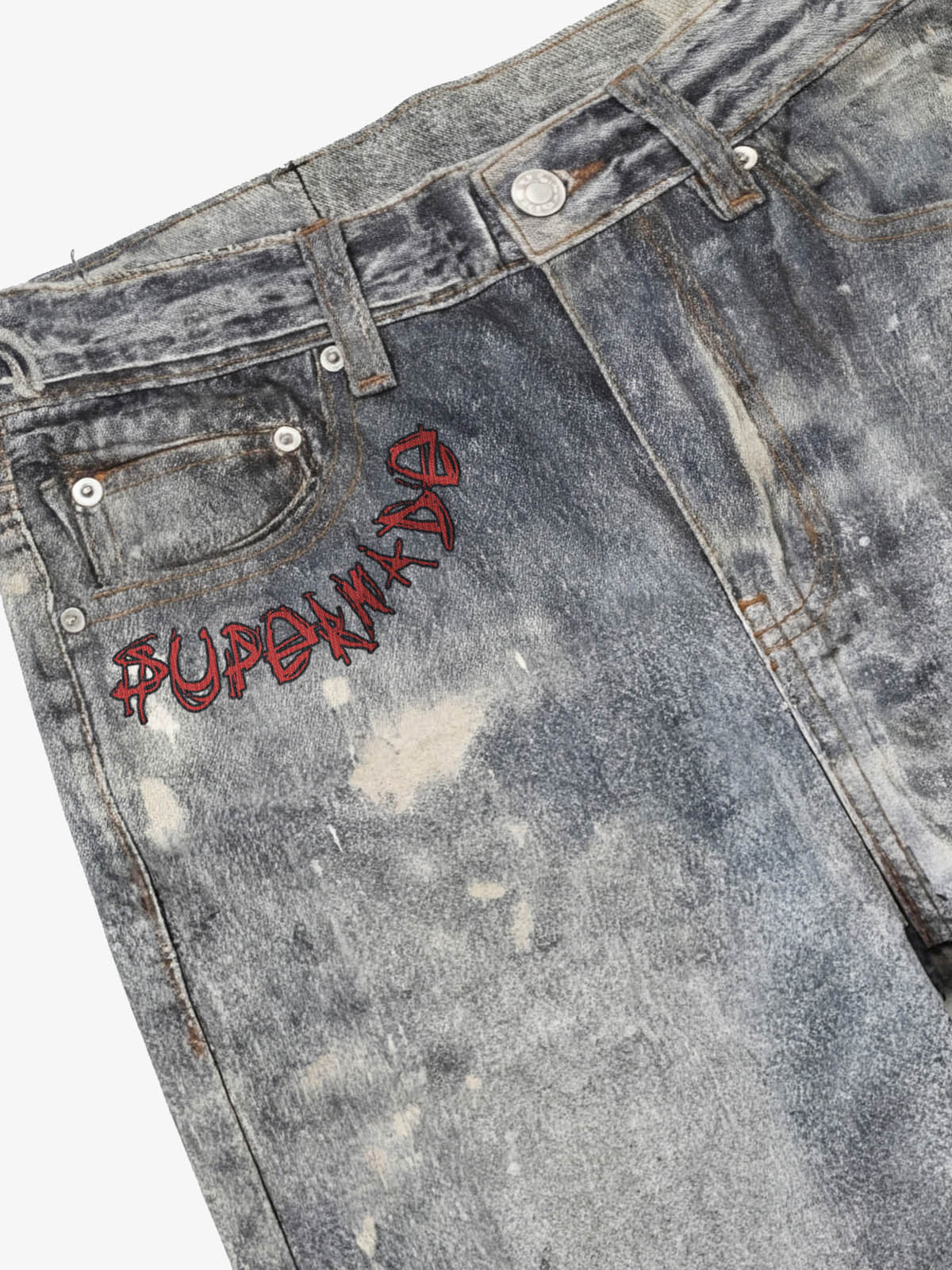 Distressed Washed Dirty Spray Straight Leg Jeans - Image 3