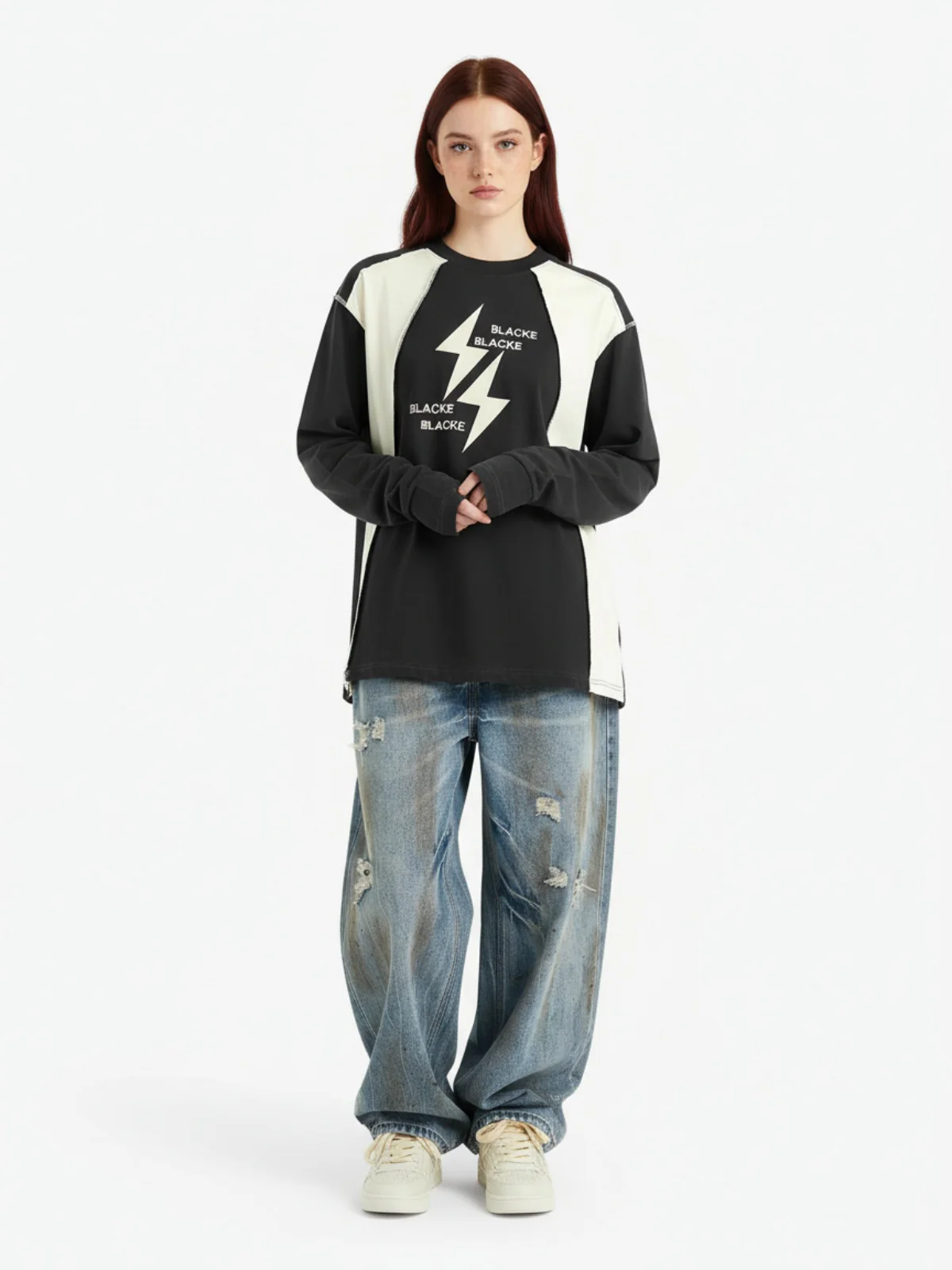 Washed Distressed Ripped Barrel Jeans - 2445 - Image 3