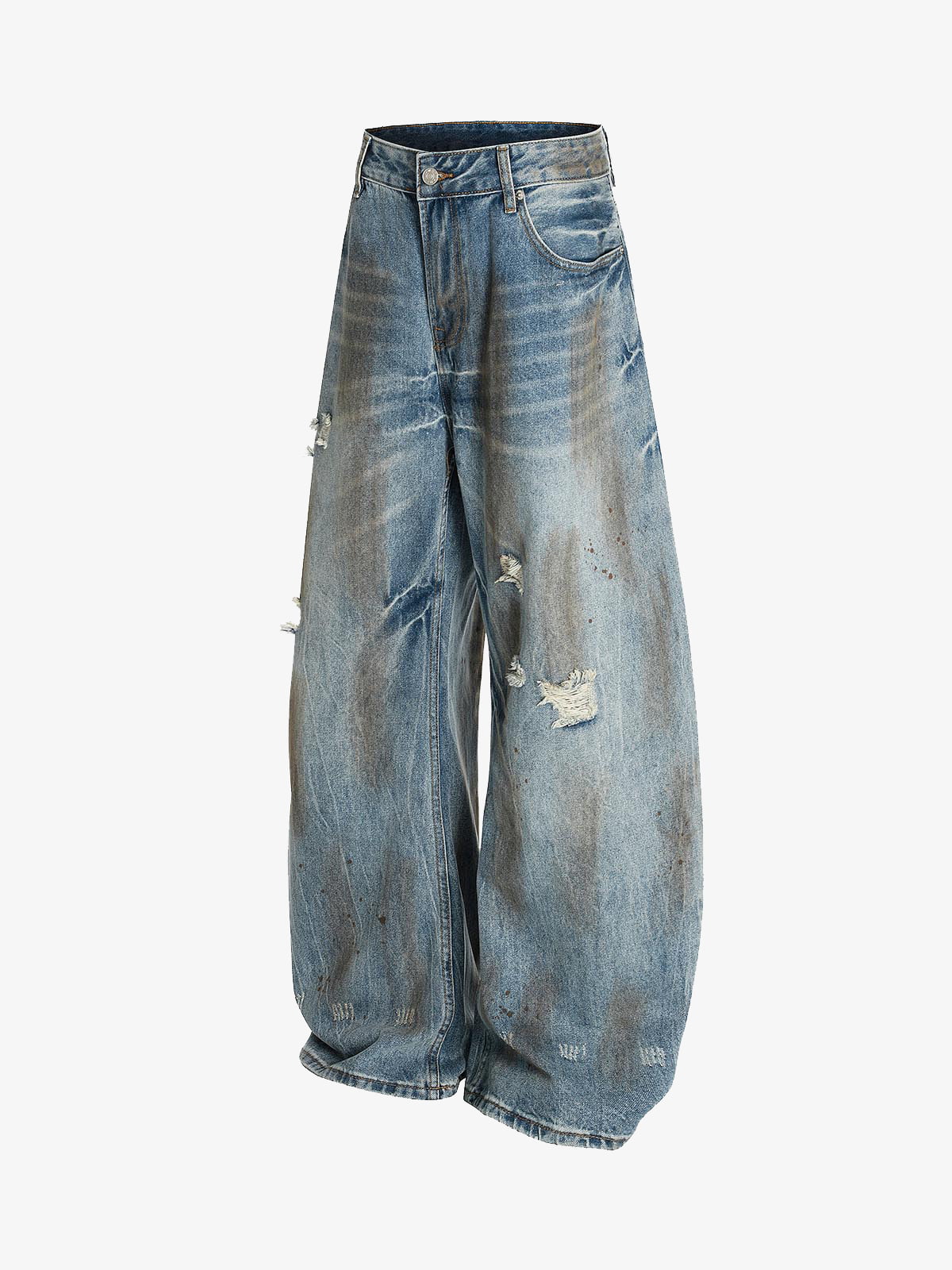 Washed Distressed Ripped Barrel Jeans - 2445 - Image 8