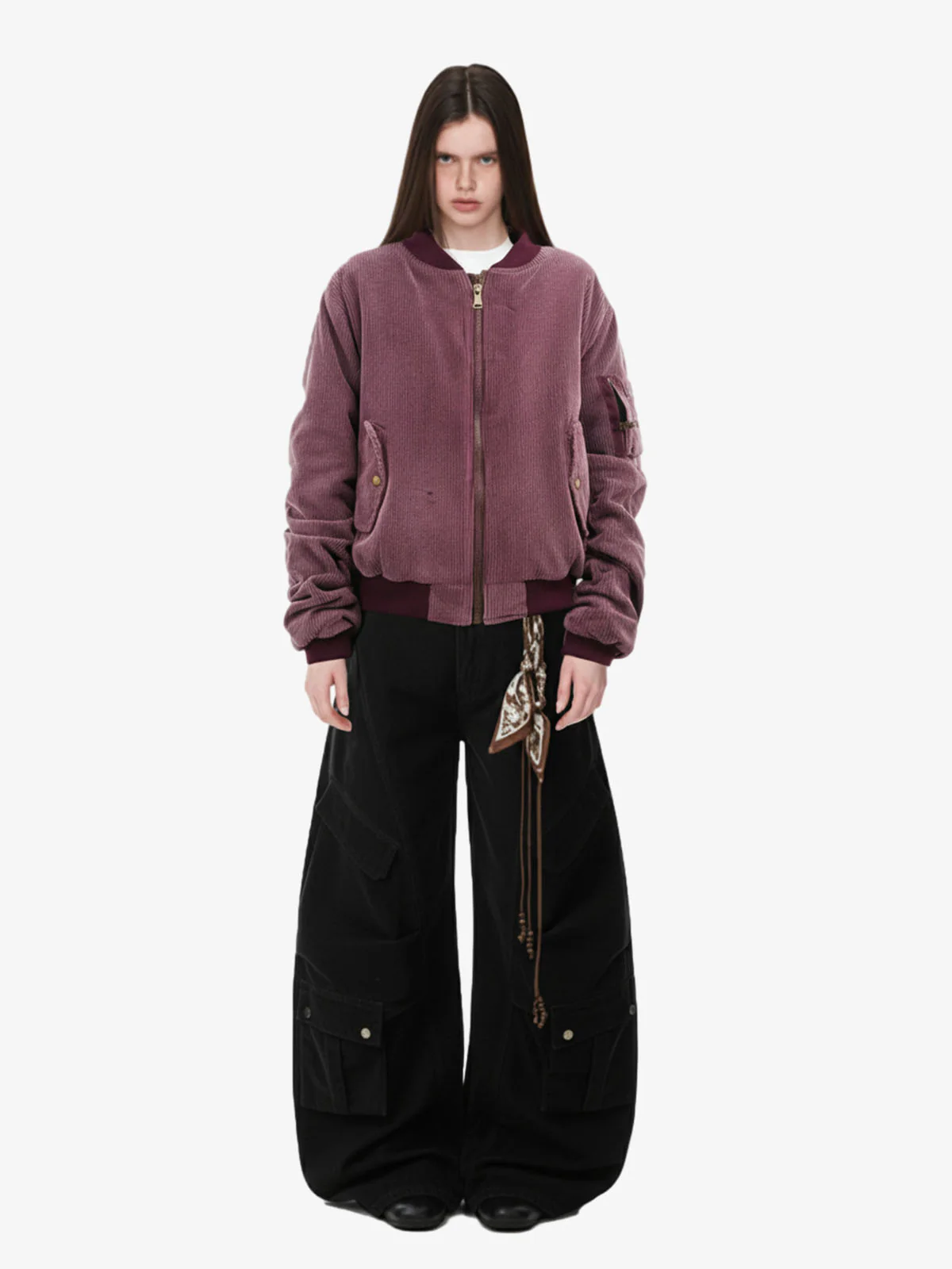 Draped Fabric Accessories Deconstructed Wide Leg Cargo Pants - Image 4