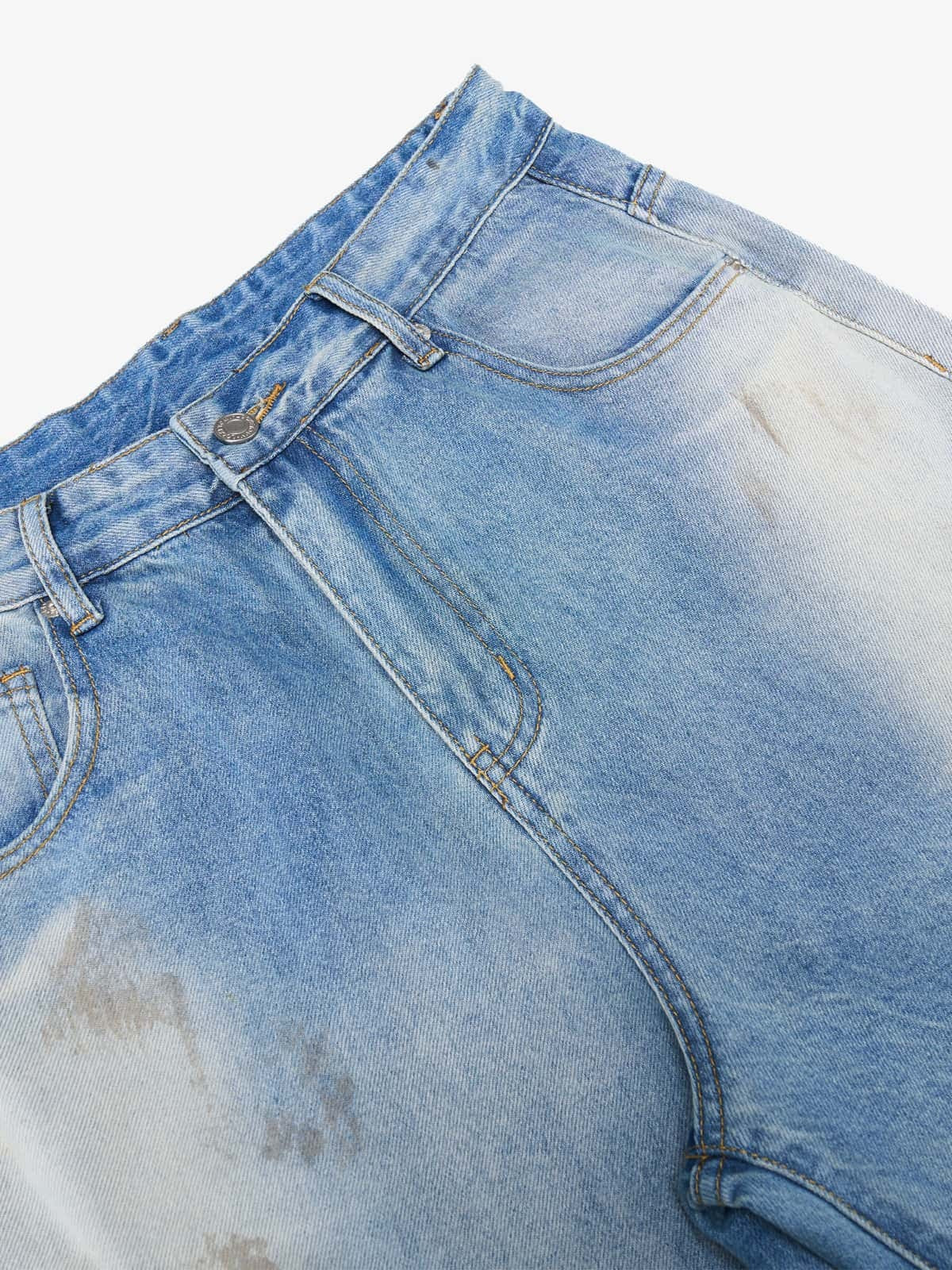 Vintage Heavy Splatter Washed Denim Wide Leg Jeans - Image 7