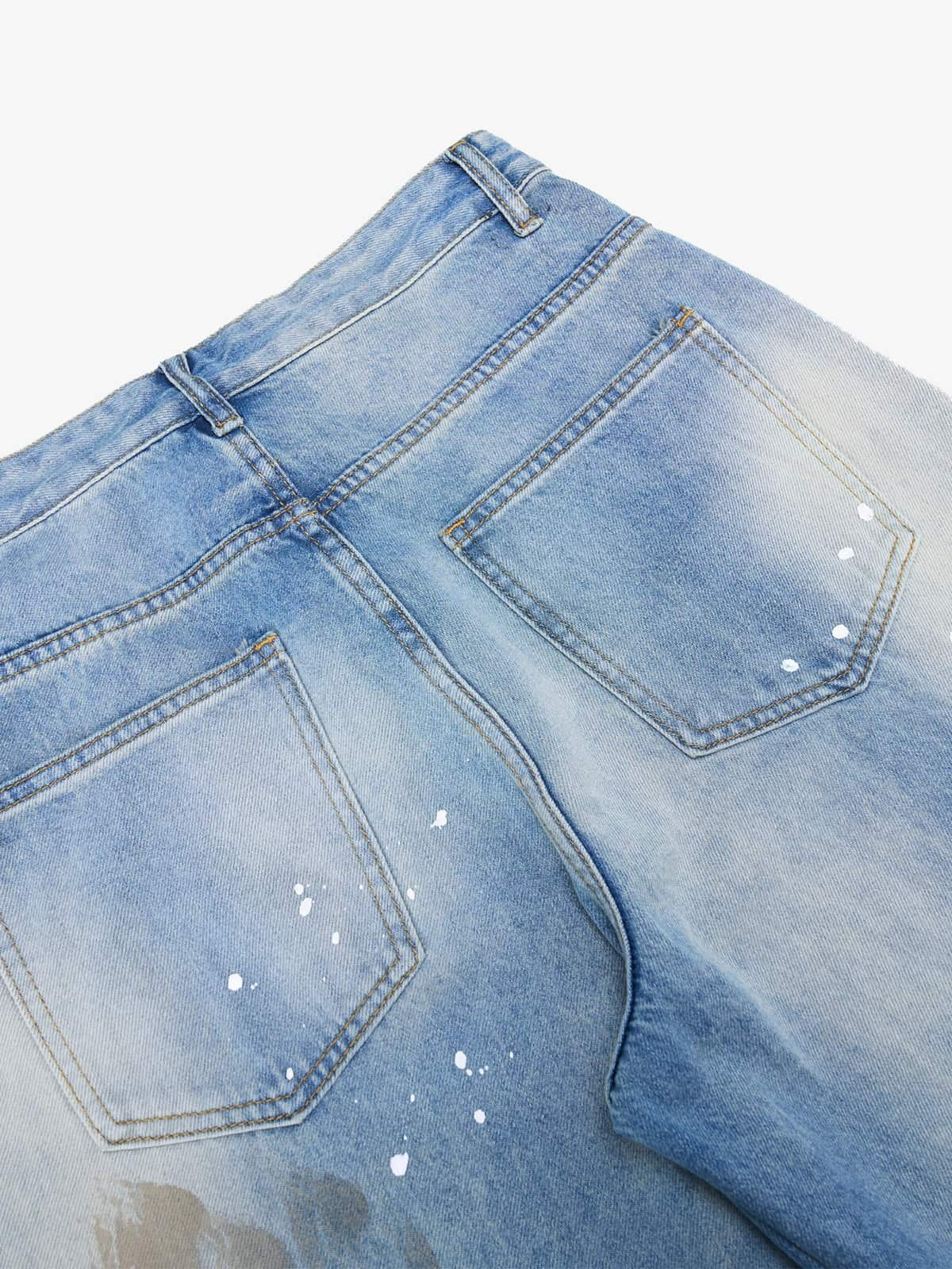Vintage Heavy Splatter Washed Denim Wide Leg Jeans - Image 8