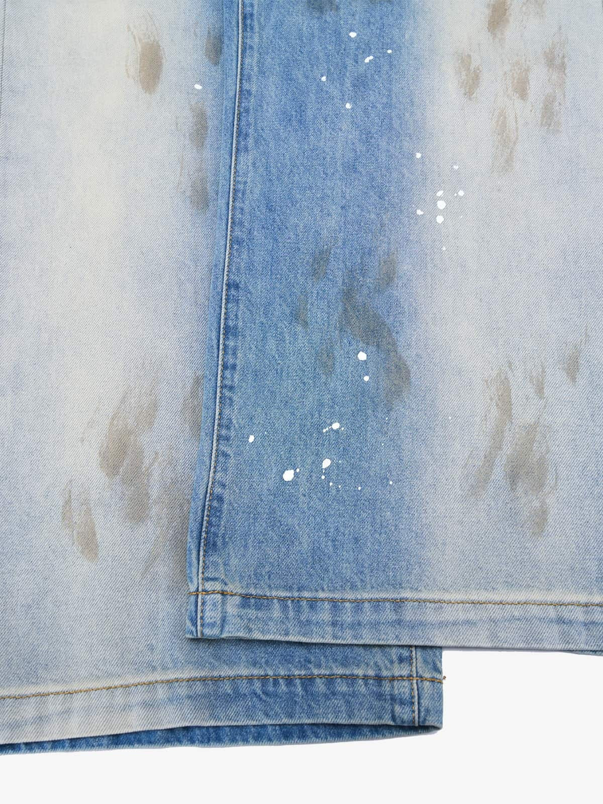 Vintage Heavy Splatter Washed Denim Wide Leg Jeans - Image 9