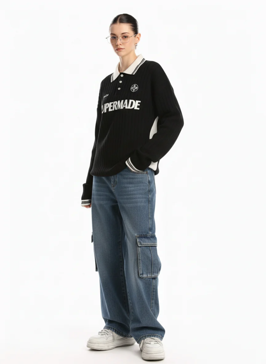 Retro Washed Cargo Multi-Pocket Straight Jeans - Image 5