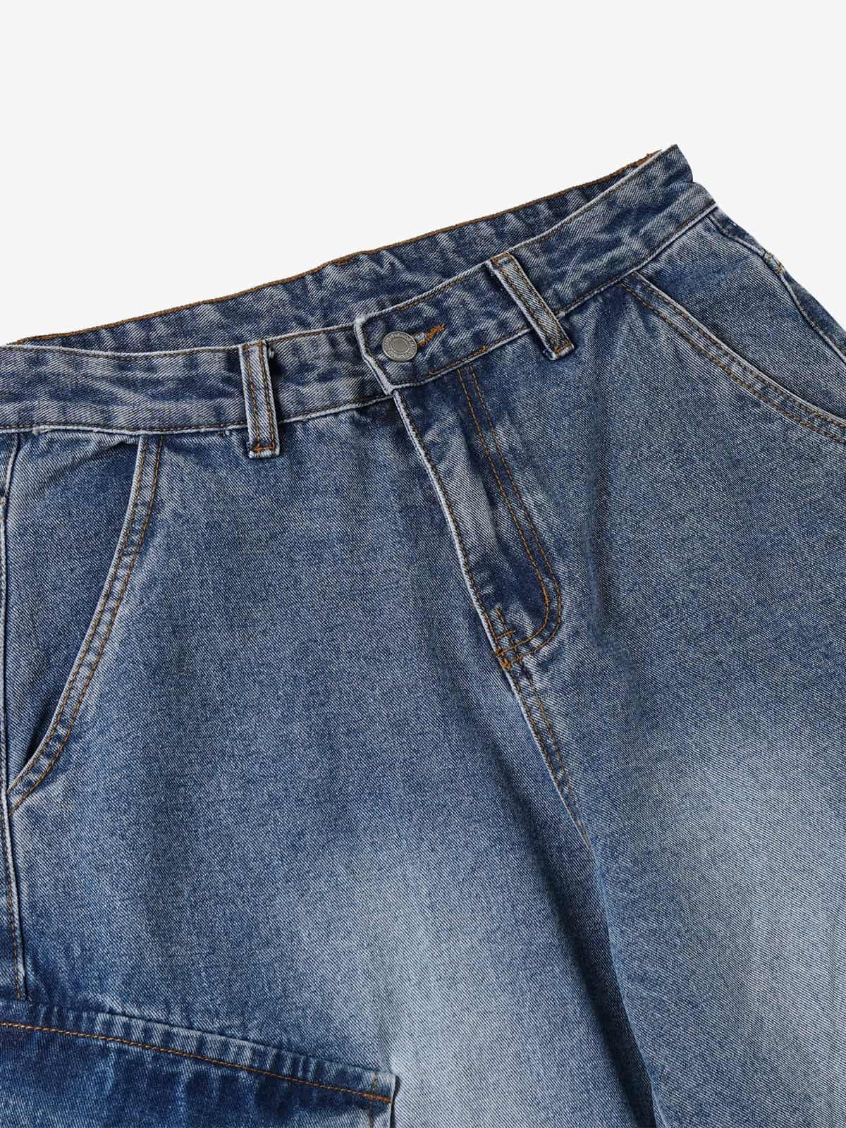 Retro Washed Cargo Multi-Pocket Straight Jeans - Image 7