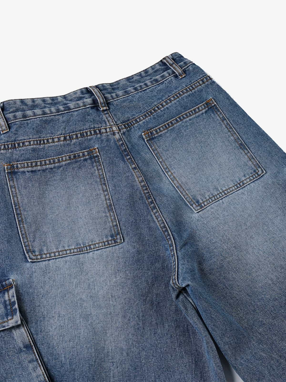 Retro Washed Cargo Multi-Pocket Straight Jeans - Image 8