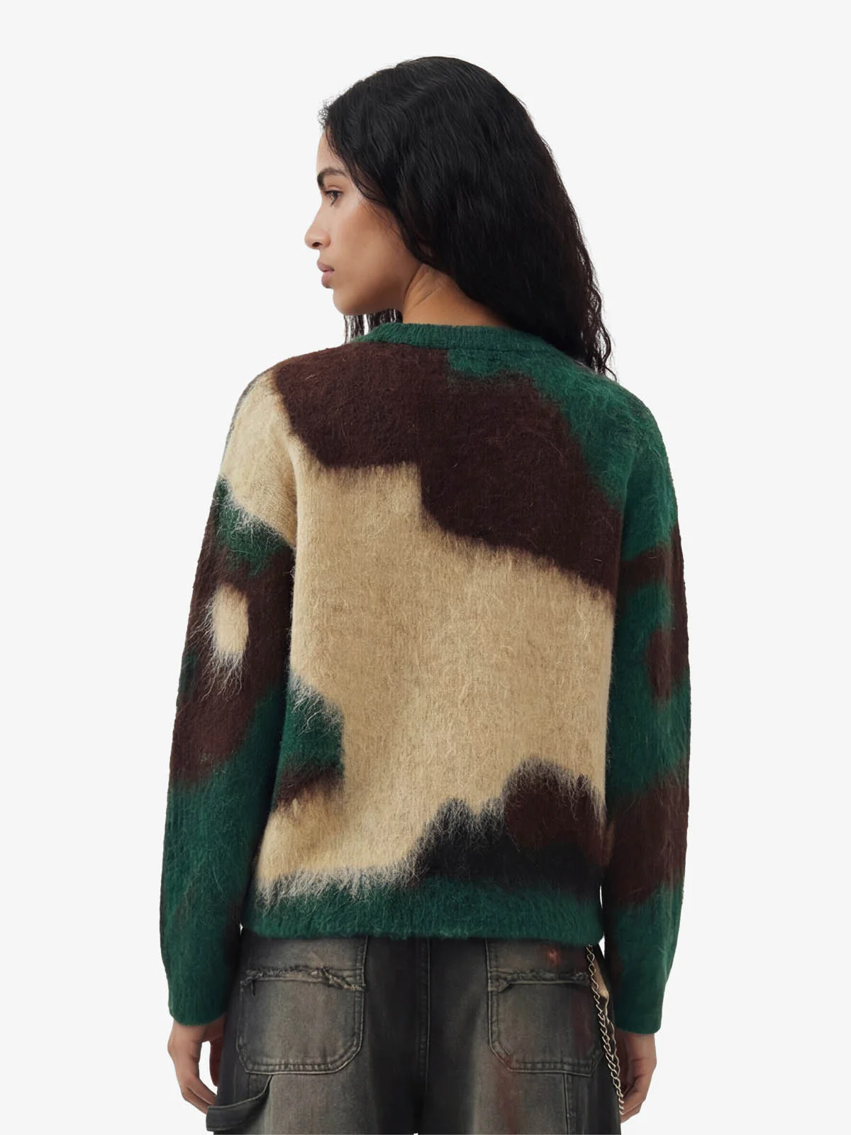 Embroidered Camouflage Shaggy Knitted Sweater - Image 3