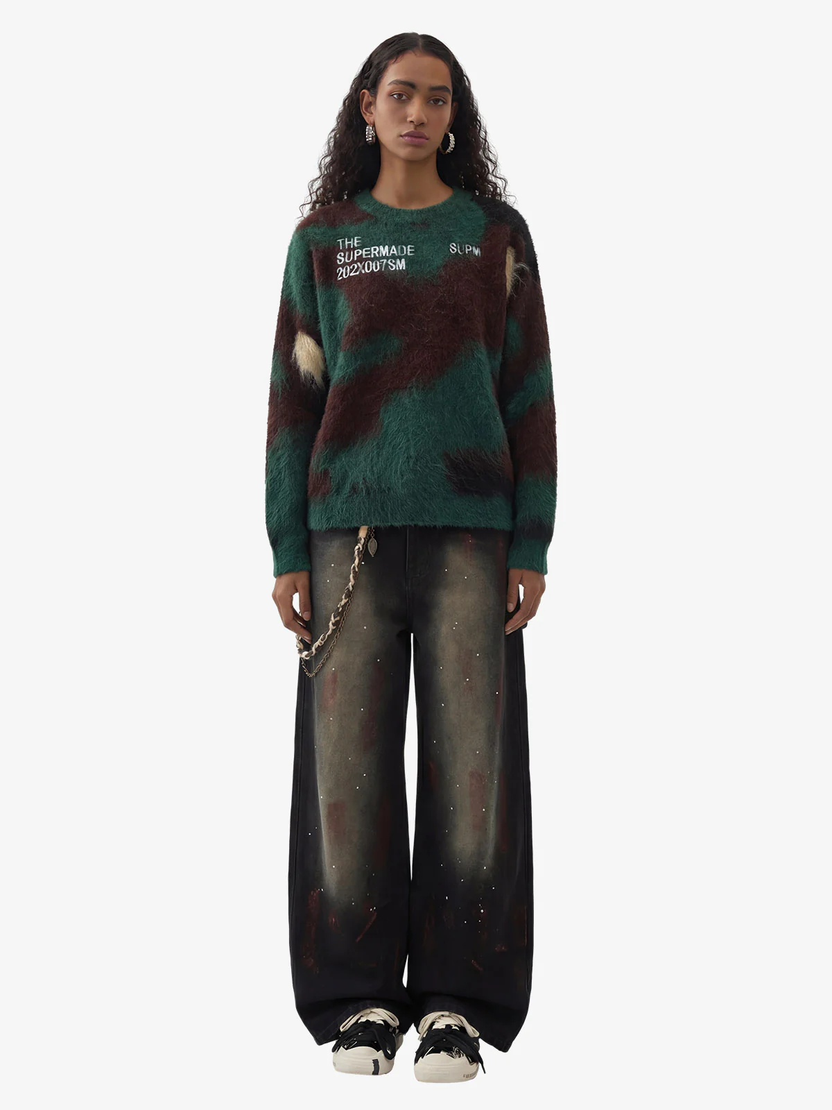 Embroidered Camouflage Shaggy Knitted Sweater - Image 4