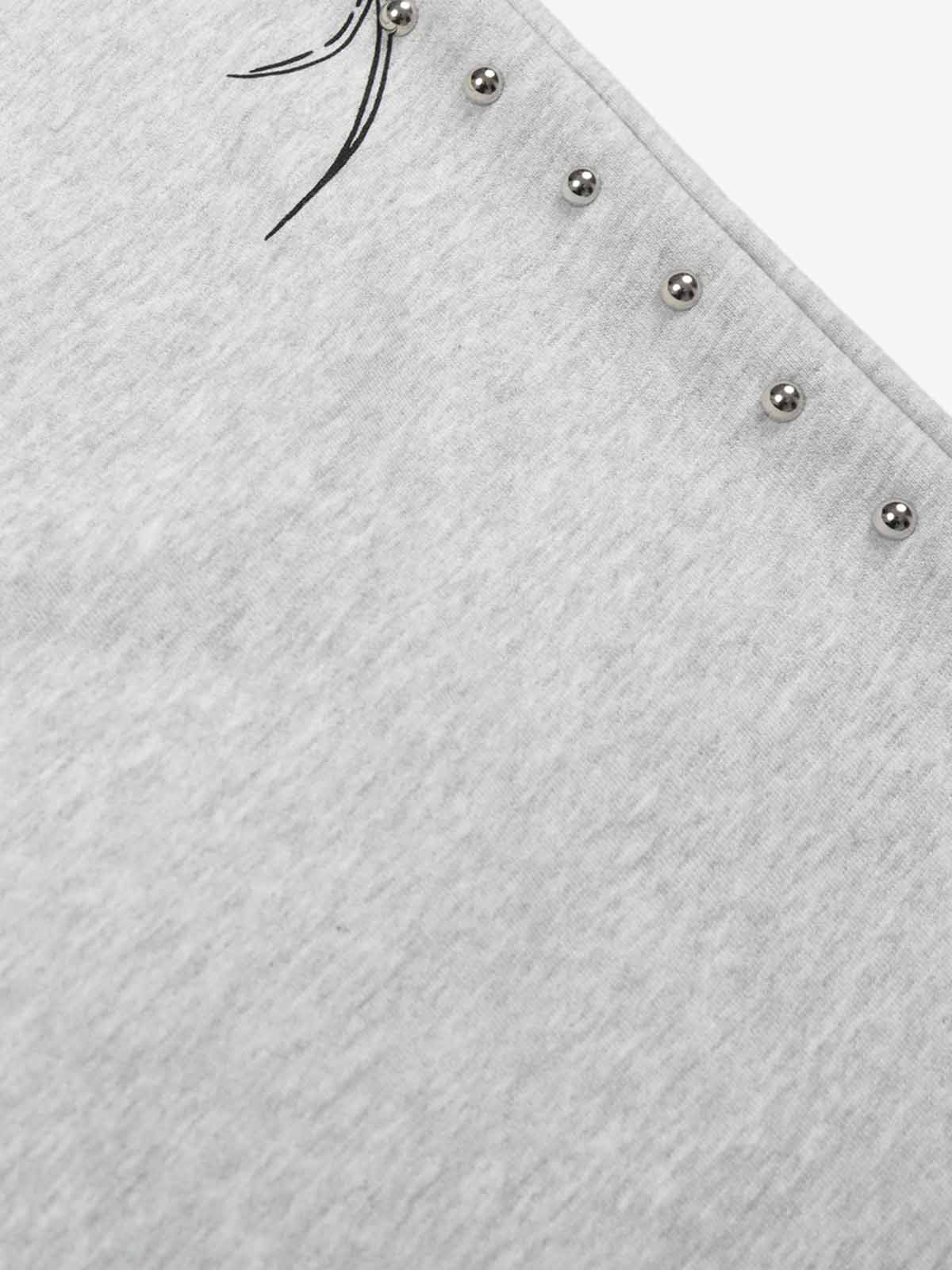 Embroidered Graphic Studded Hoodie and Wide Leg Sweatpants Set - Image 18