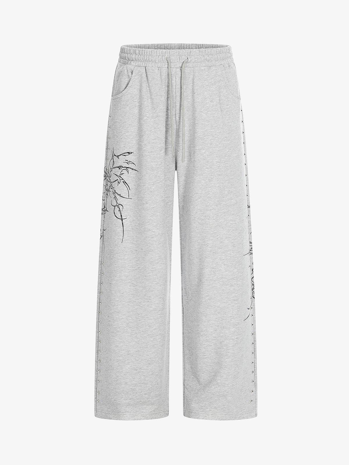 Embroidered Graphic Studded Hoodie and Wide Leg Sweatpants Set - Image 6